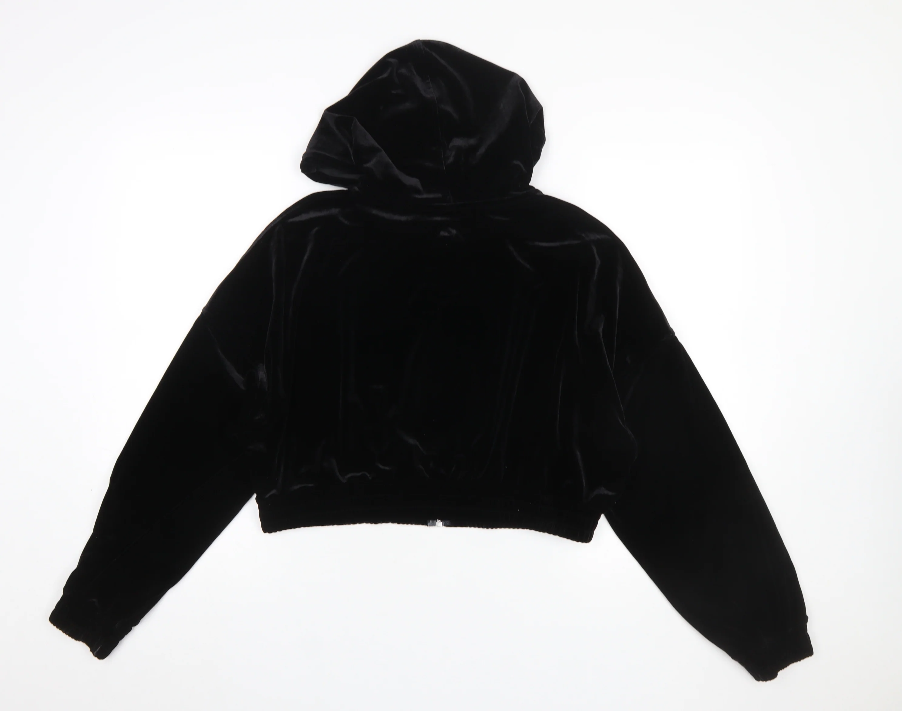 H&M Divided Women Black Velvet Full Zip Hoodie L - Image 3