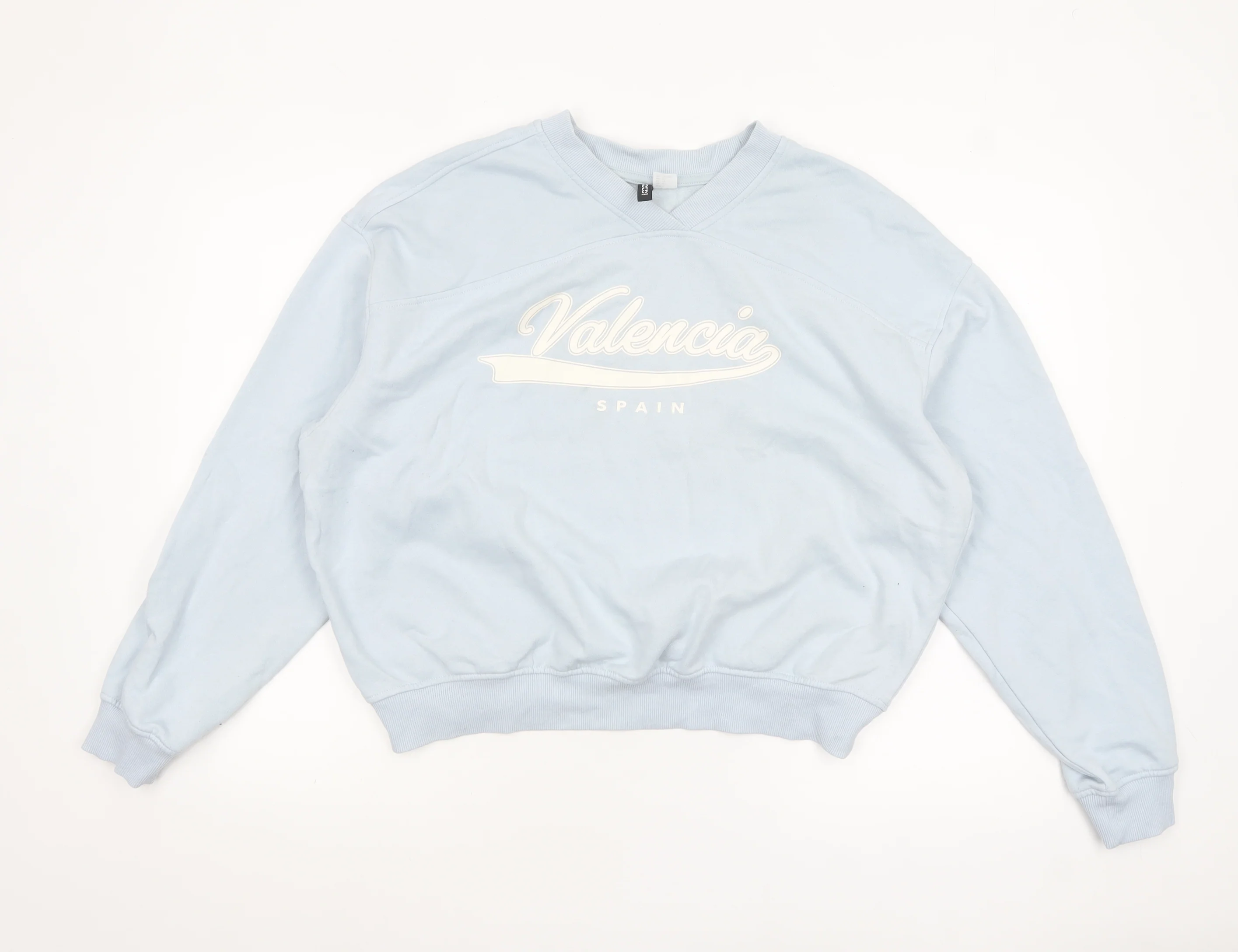 H&M Divided Women Blue Pullover Sweatshirt XL Valencia Print