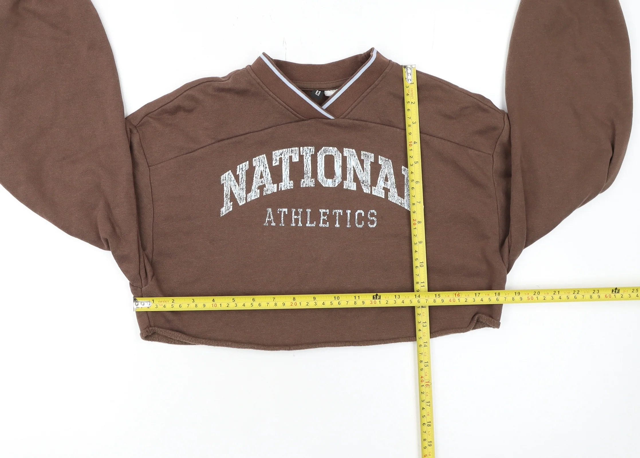 H&M Divided Women Brown Cropped Pullover Sweatshirt XXS National Athletics - Image 2