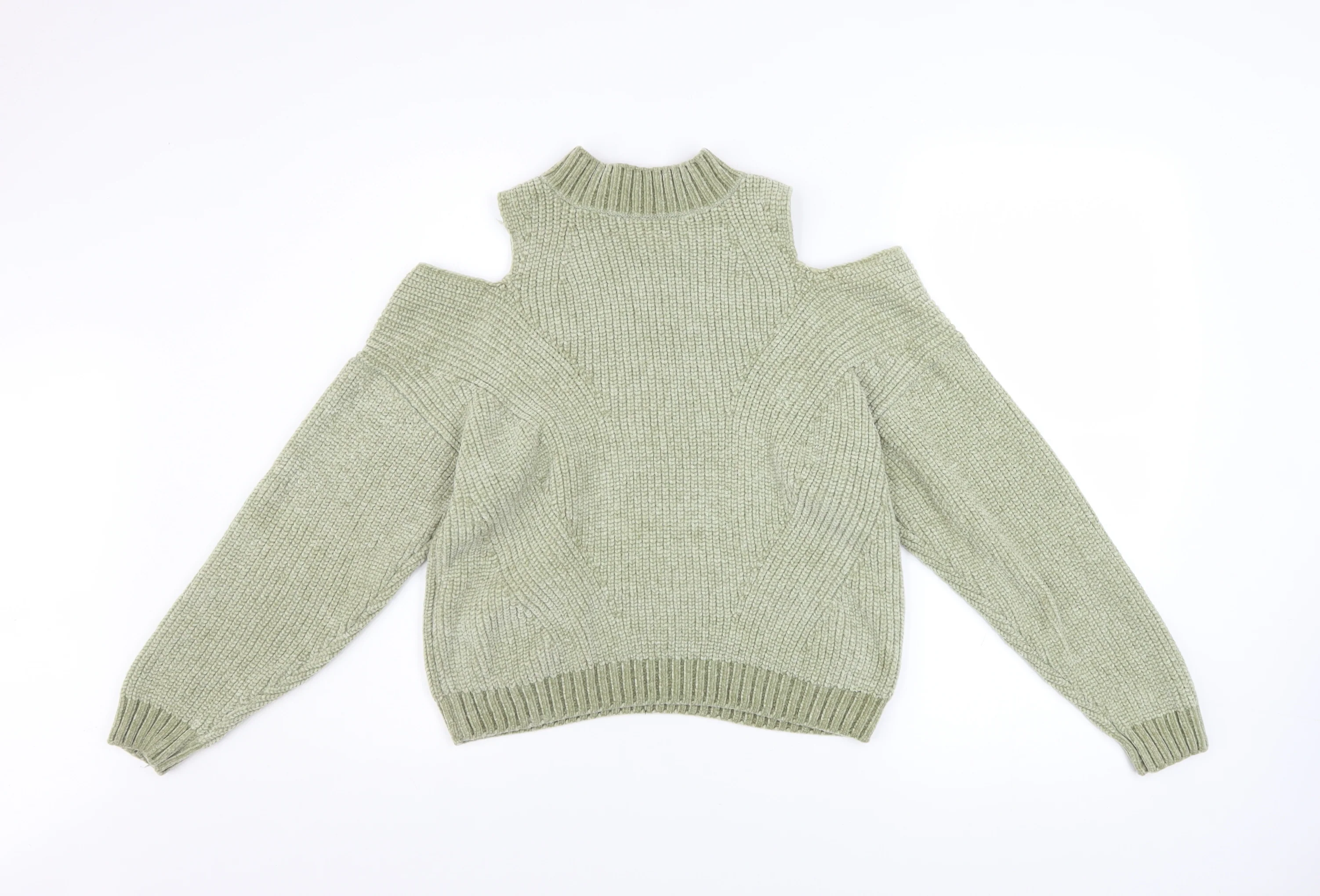 H&M Divided Women’s Green Cold Shoulder High Neck Knit Jumper XS