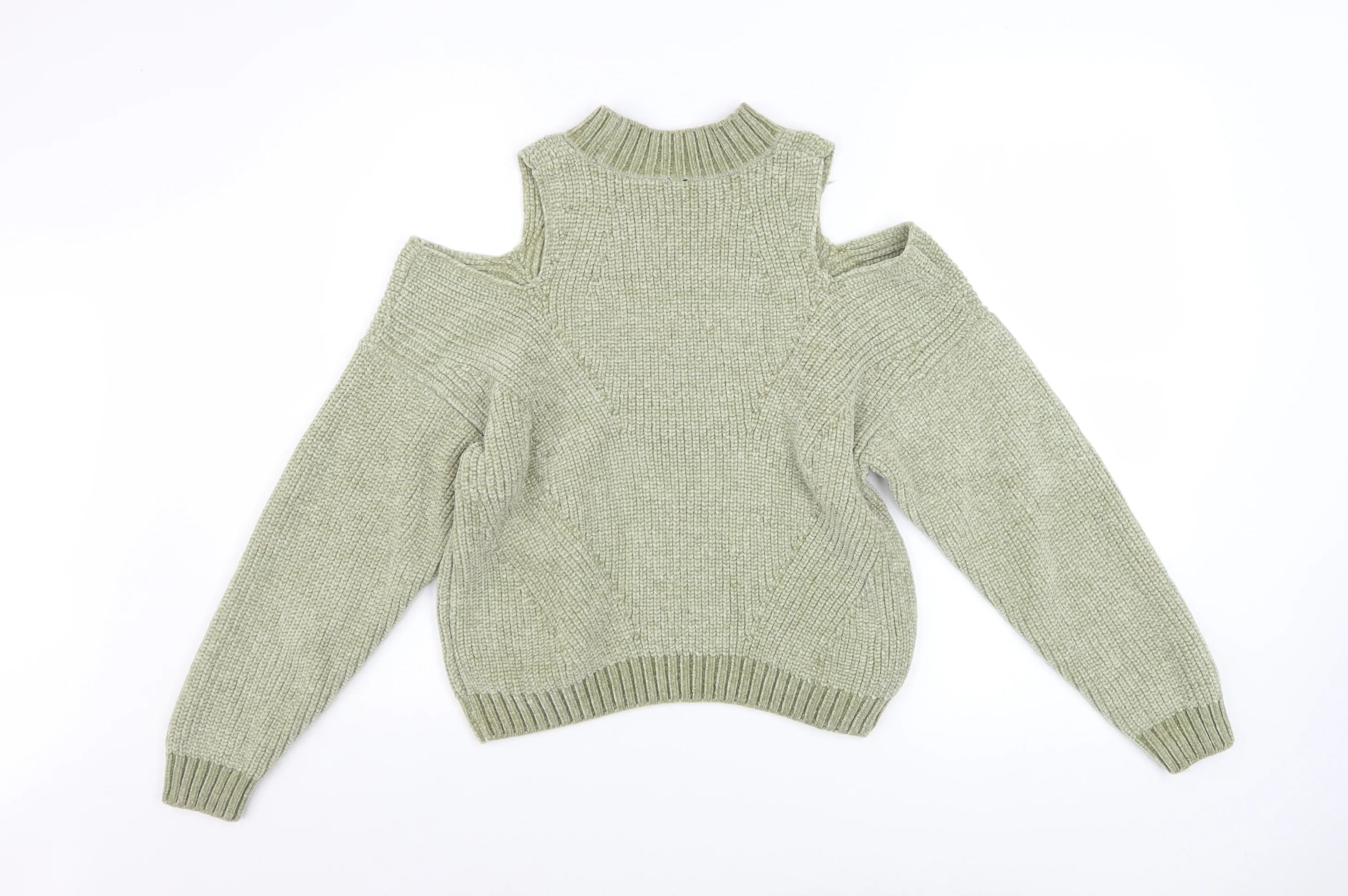 H&M Divided Women’s Green Cold Shoulder High Neck Knit Jumper XS - Image 3