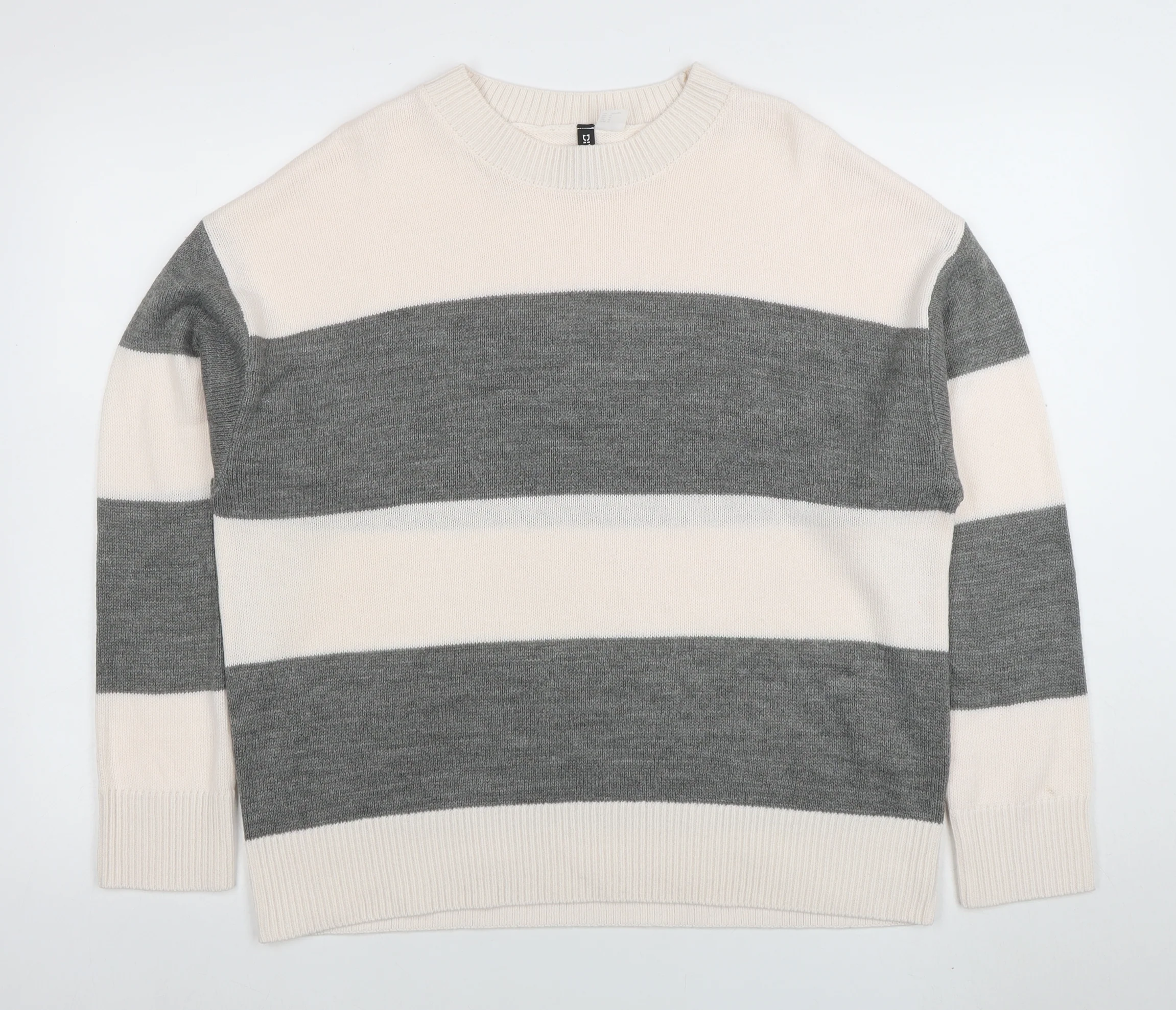 H&M Divided Women’s Grey White Striped Knit Jumper Size M