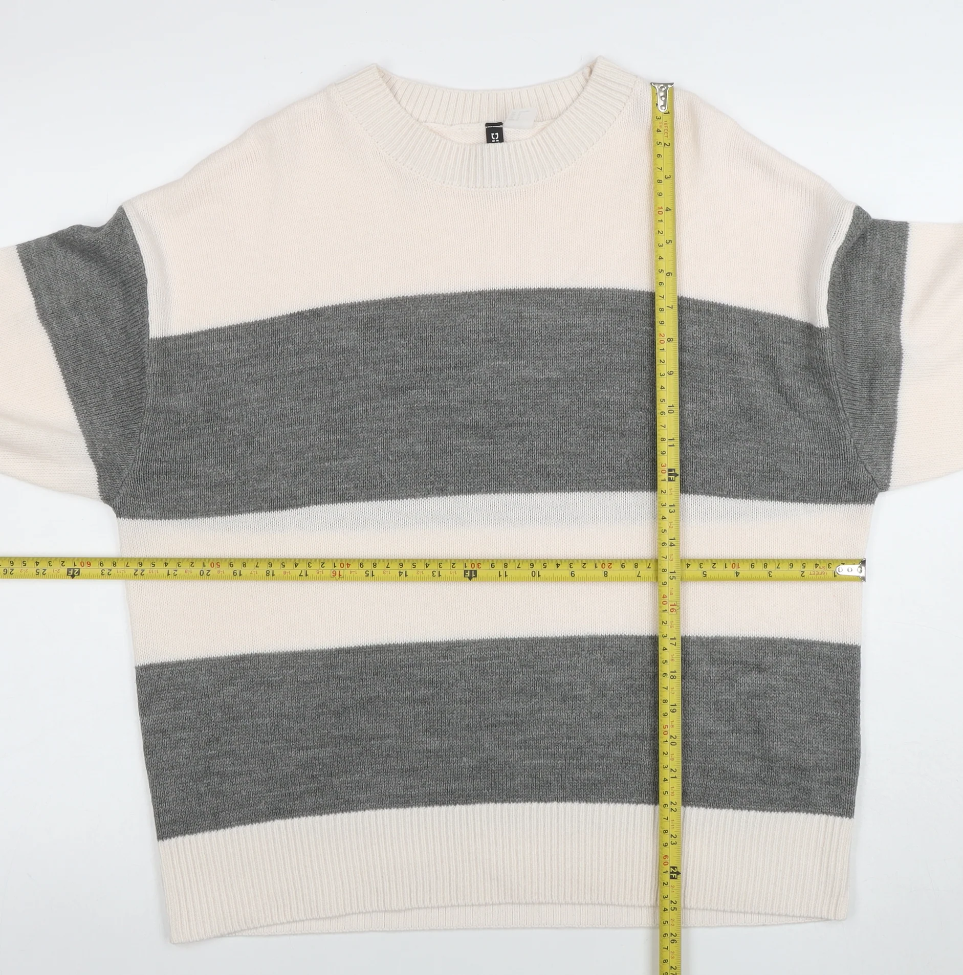 H&M Divided Women’s Grey White Striped Knit Jumper Size M - Image 2