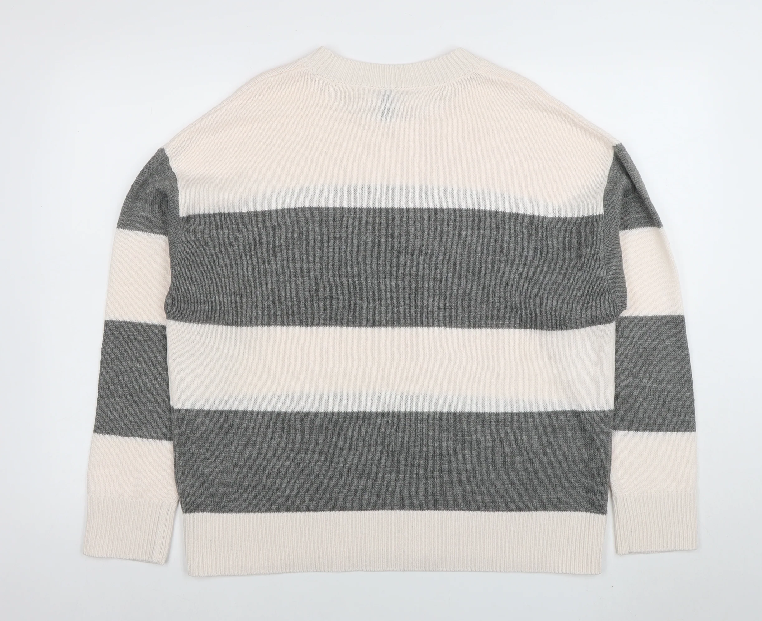 H&M Divided Women’s Grey White Striped Knit Jumper Size M - Image 3