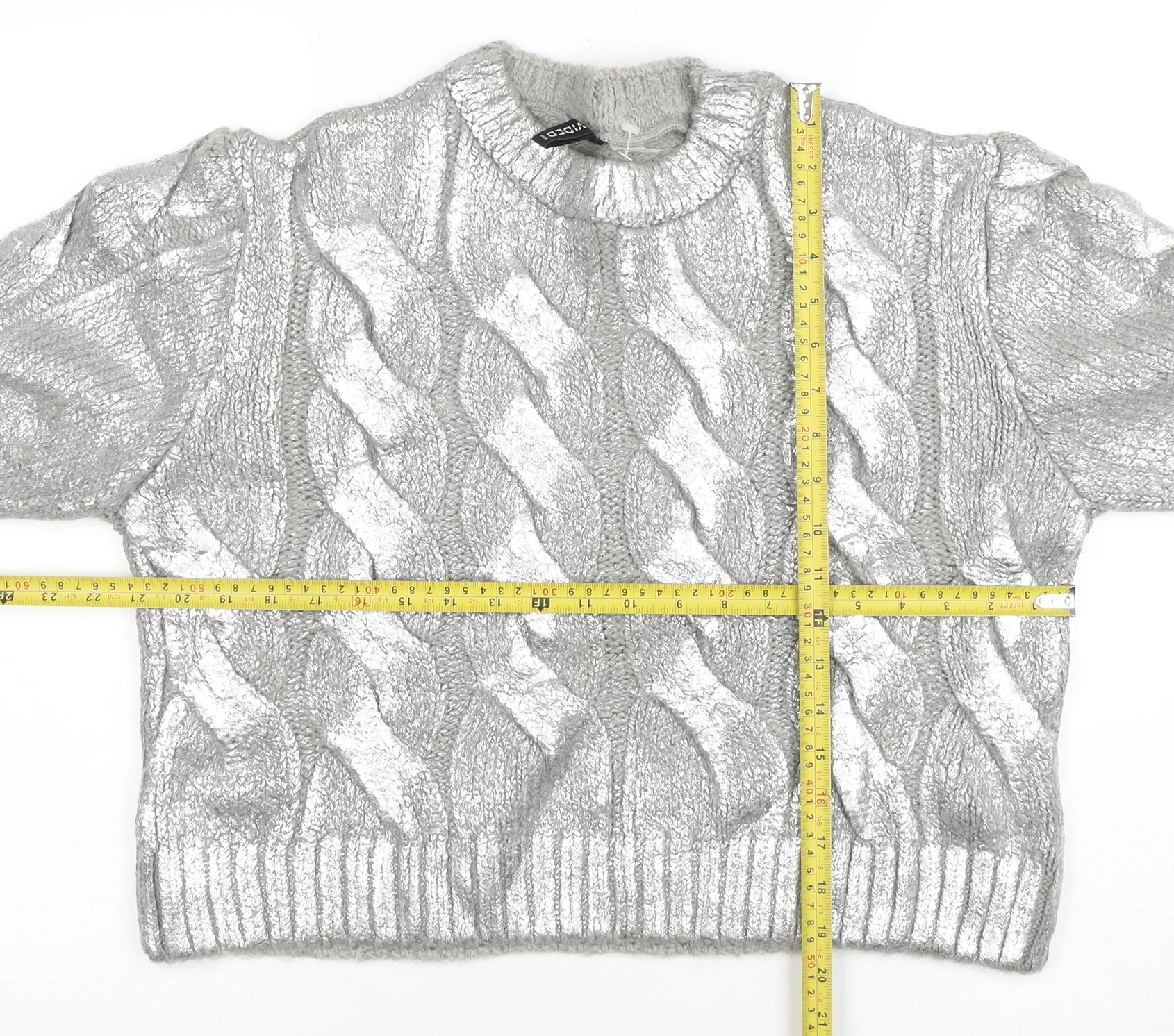 H&M Divided Women Silver Cable-Knit Metallic Pullover Jumper Size M - Image 2