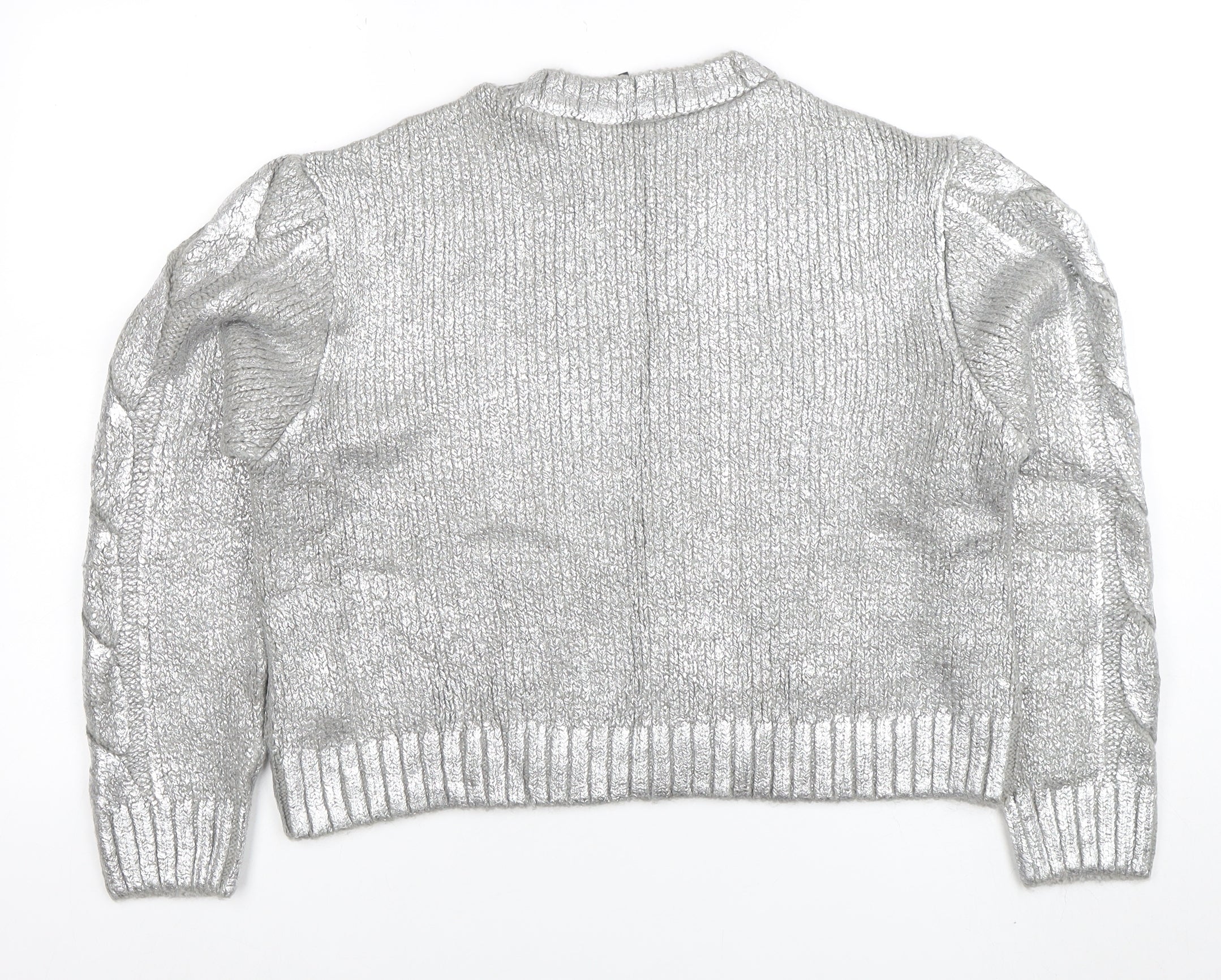 H&M Divided Women Silver Cable-Knit Metallic Pullover Jumper Size M - Image 3