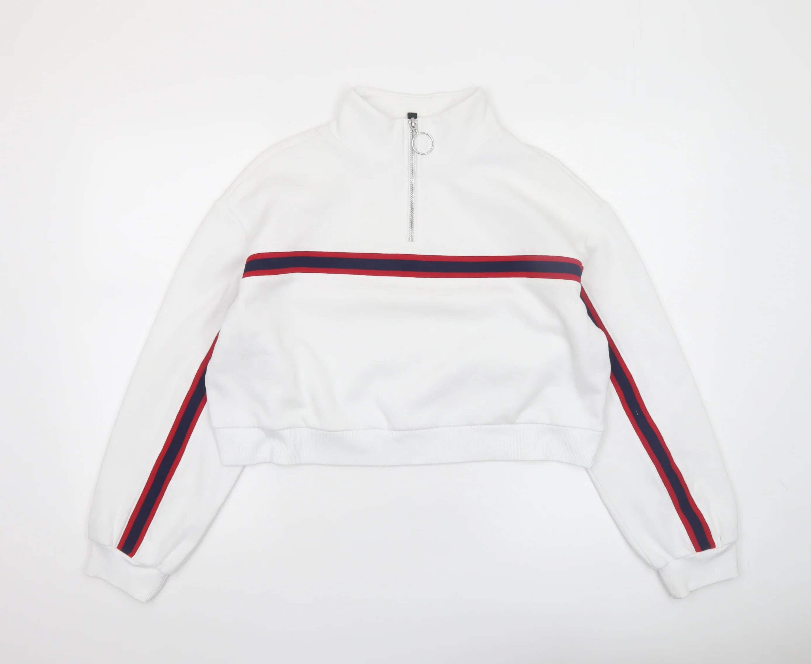 H&M Divided Women White 1/2 Zip Pullover Sweatshirt M
