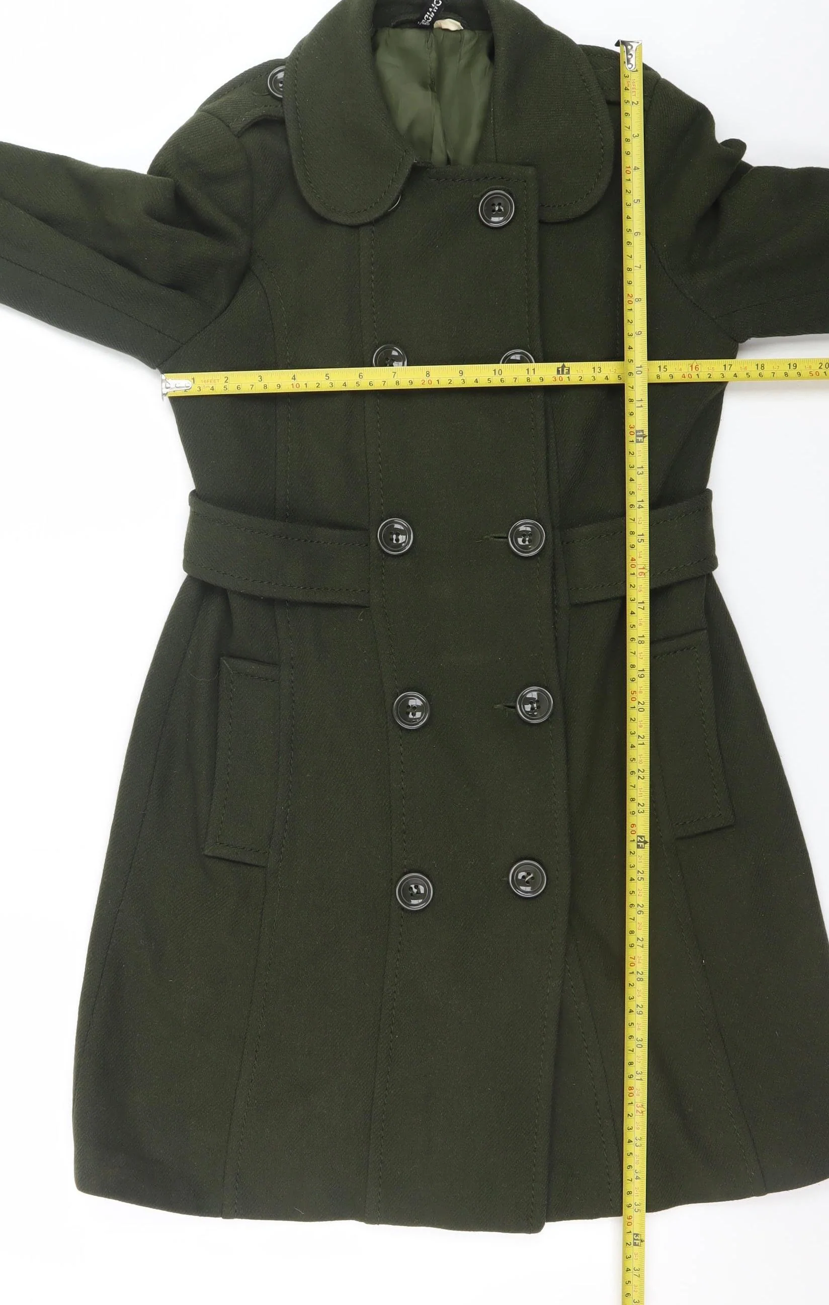 H&M Divided Women's Green Wool Blend Pea Coat Size 12 - Image 2