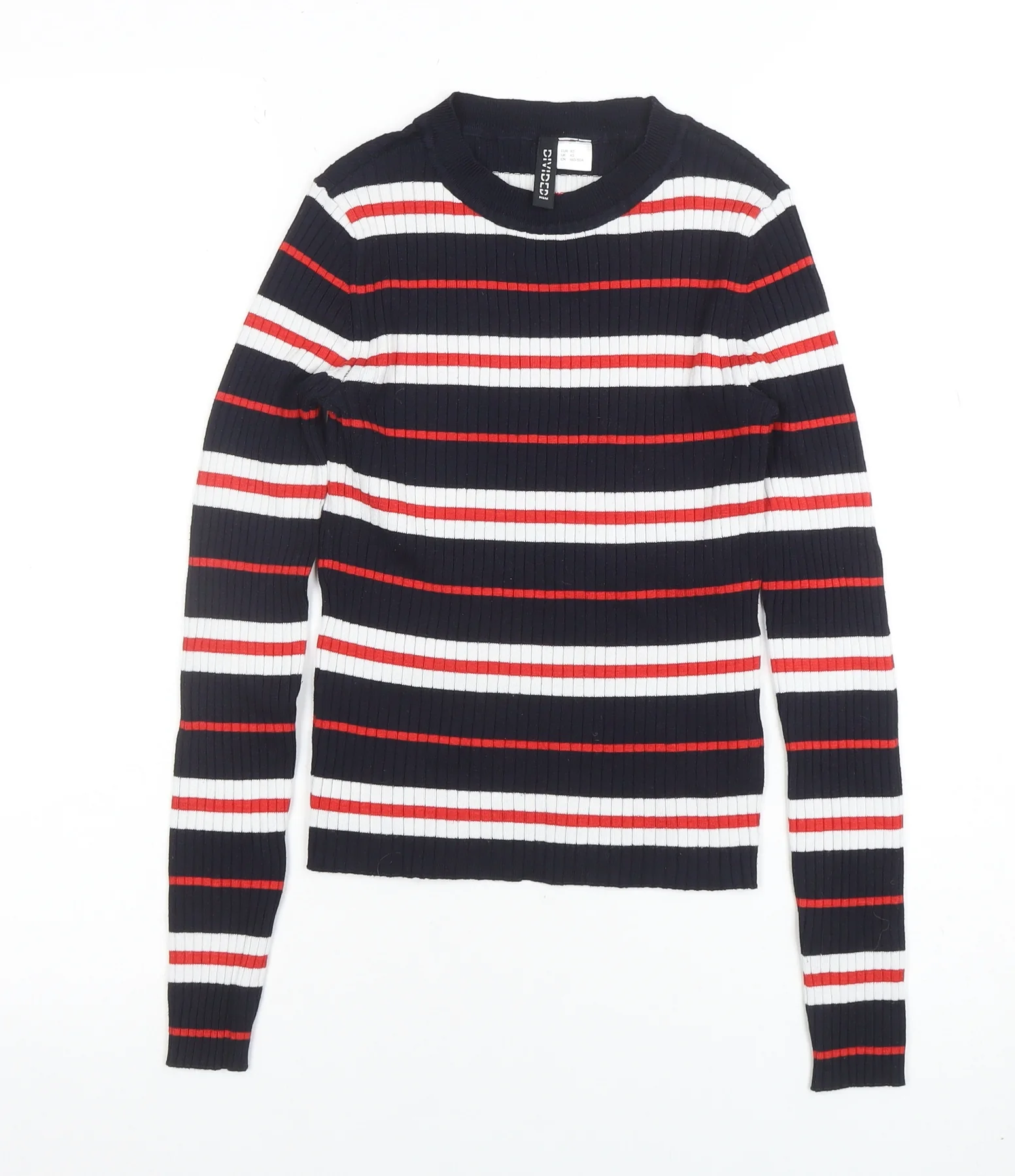H&M Divided Women's Navy Striped Long Sleeve Ribbed T-Shirt XS