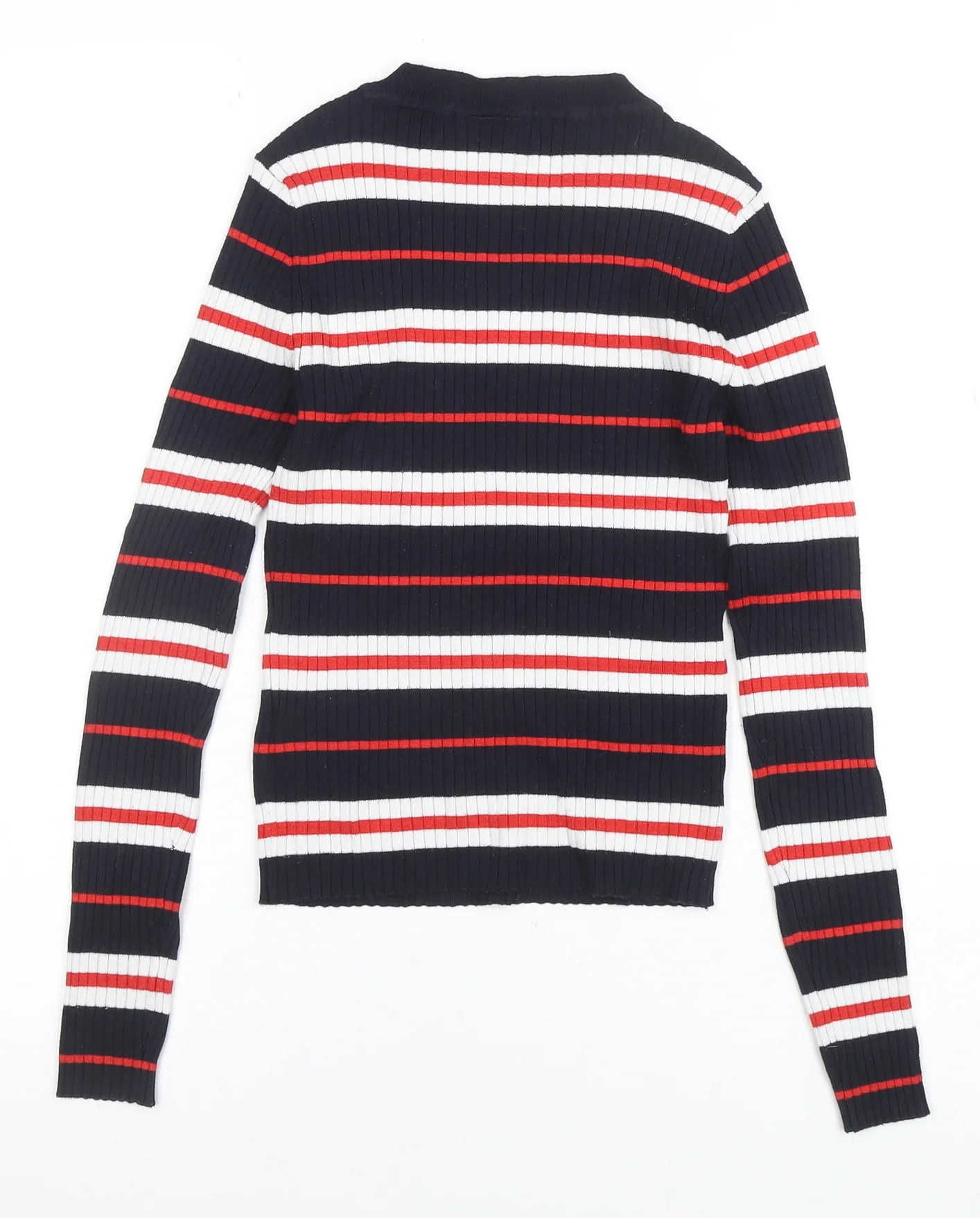 H&M Divided Women's Navy Striped Long Sleeve Ribbed T-Shirt XS - Image 3