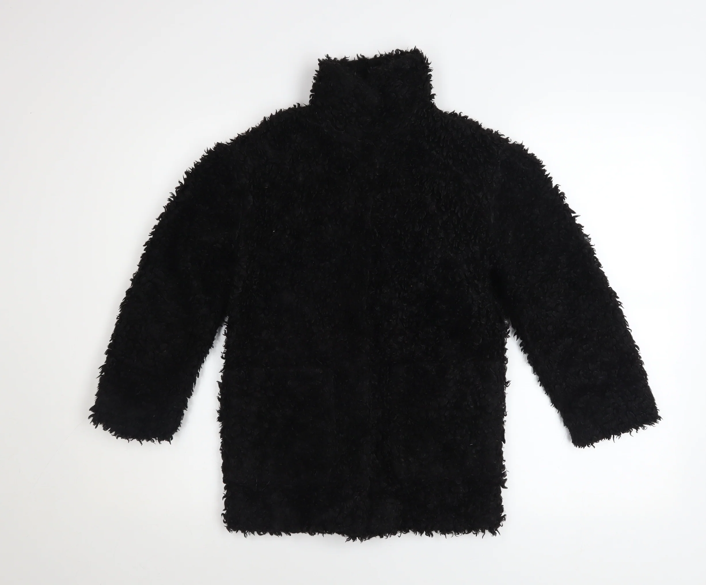 H&M Girls Black Fleece Basic Coat 8-9 Years Lined Winter Outerwear