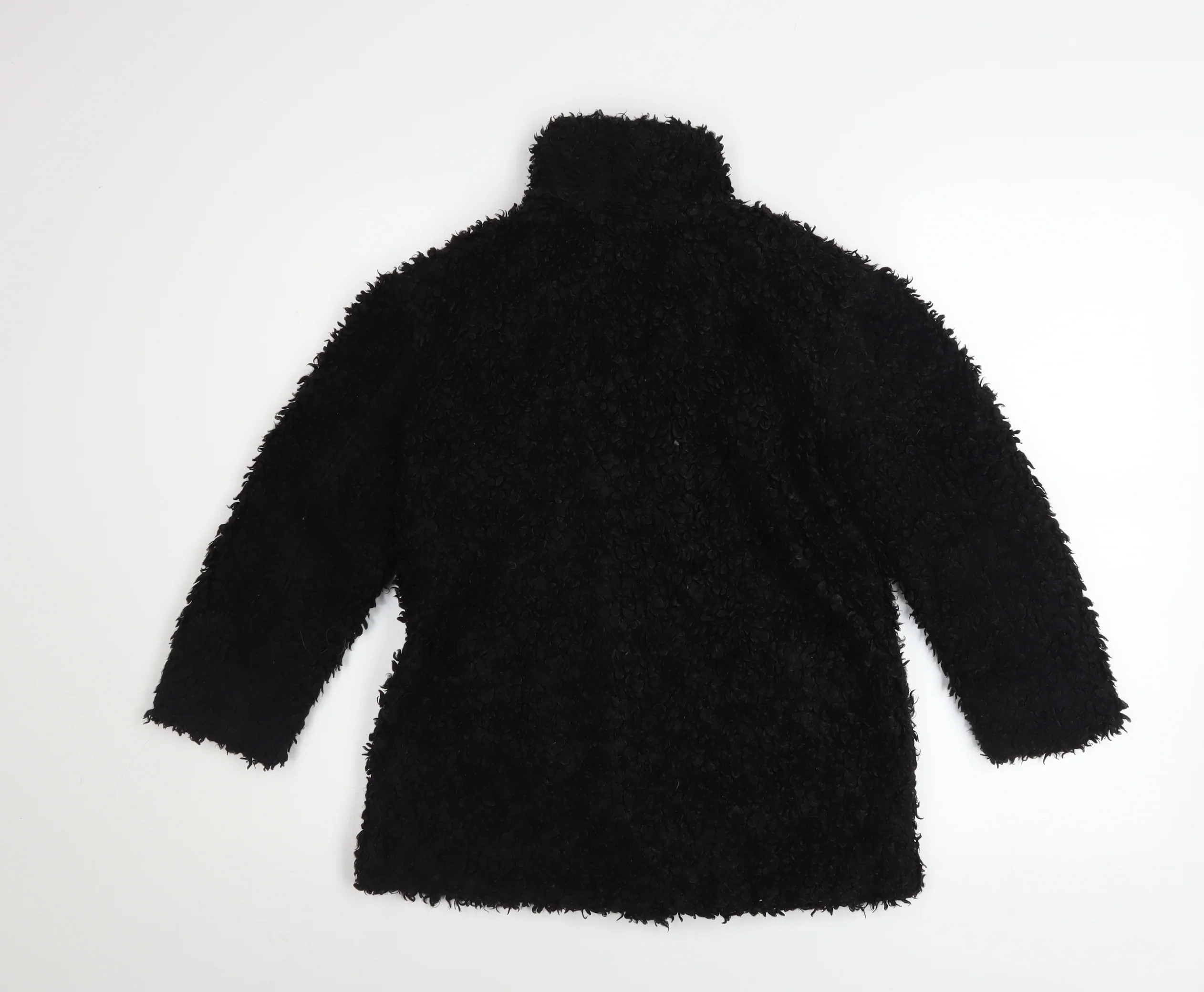 H&M Girls Black Fleece Basic Coat 8-9 Years Lined Winter Outerwear - Image 3
