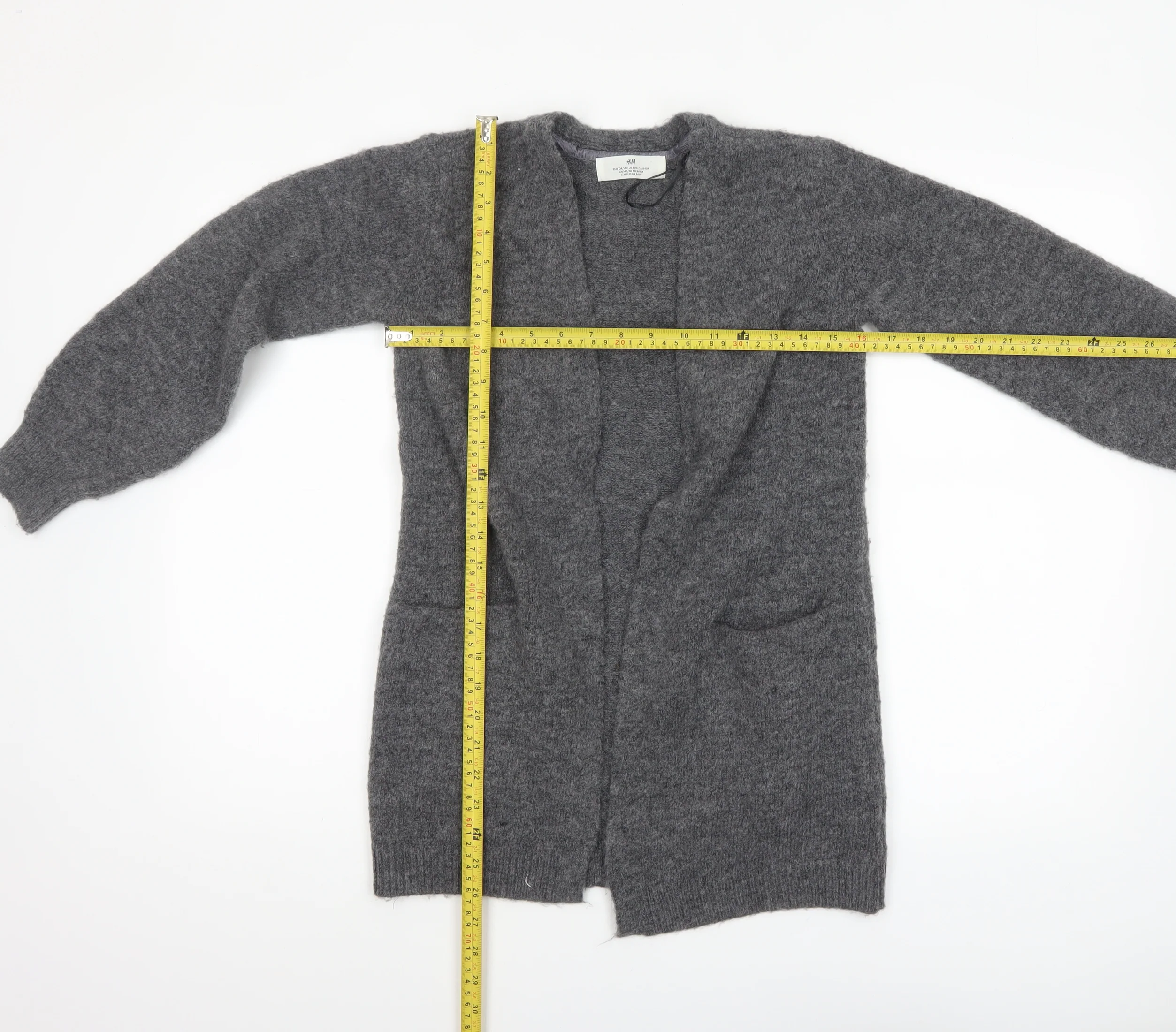 H&M Girls Grey Long Sleeve Open Front Cardigan 9-10 Years Wool Blend - Image 2