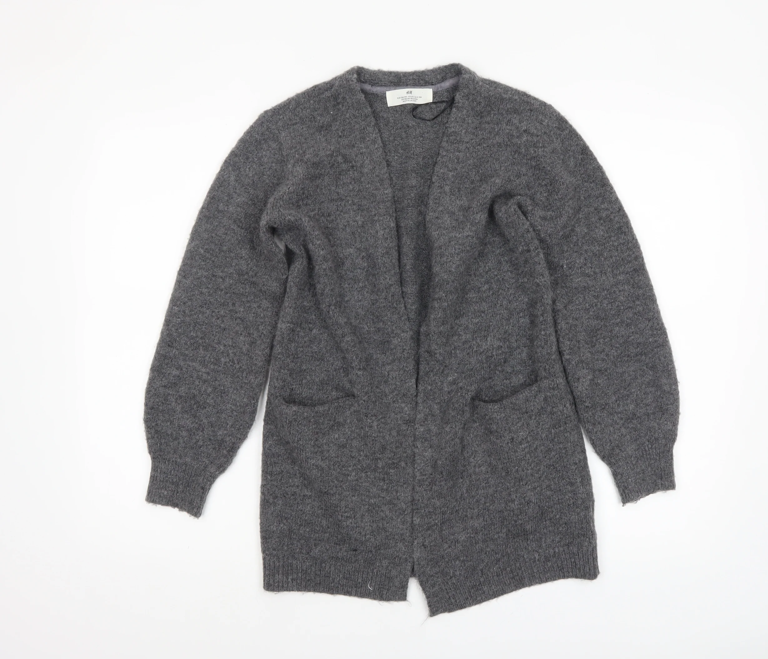 H&M Girls Grey Long Sleeve Open Front Cardigan 9-10 Years Wool Blend - Image 3