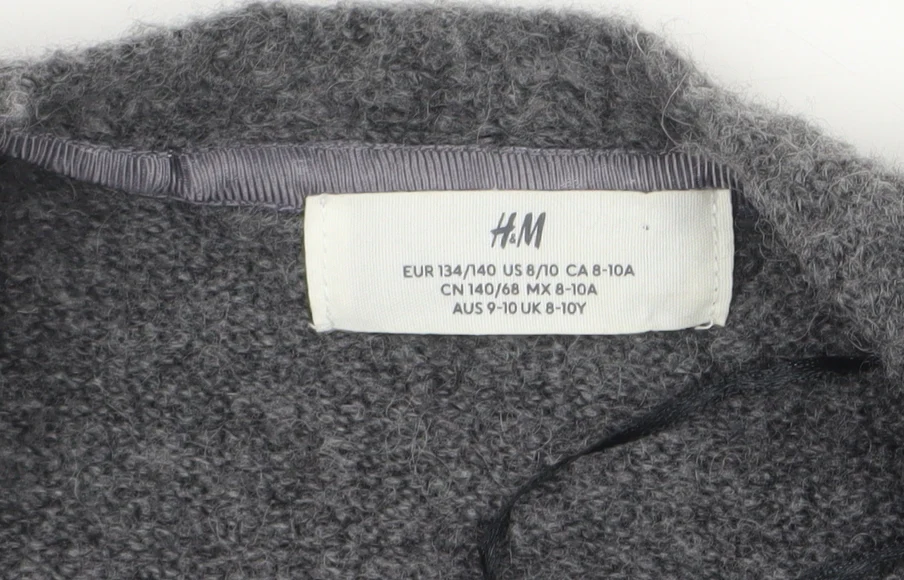 H&M Girls Grey Long Sleeve Open Front Cardigan 9-10 Years Wool Blend - Image 5