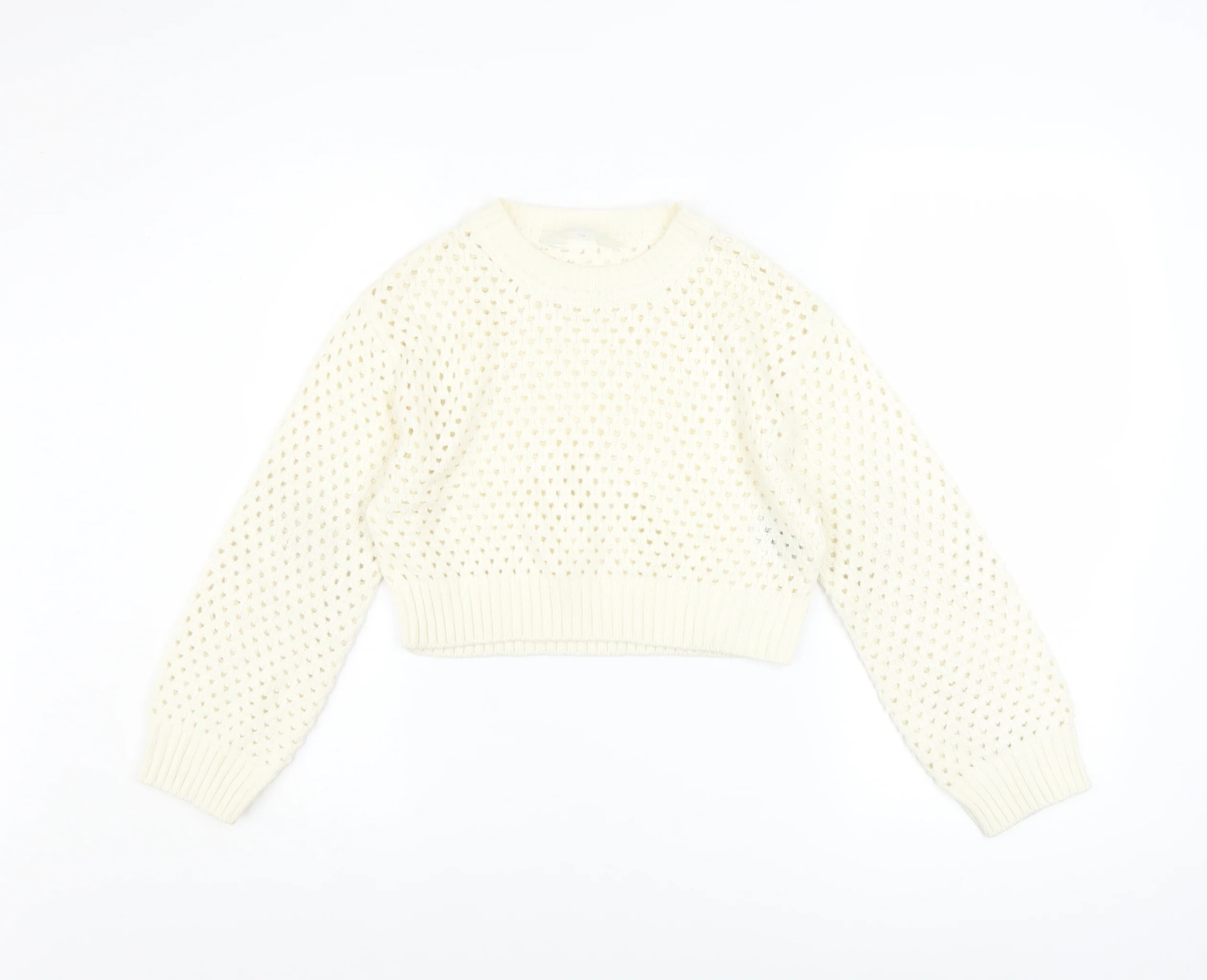 H&M Girls Ivory Knit Pullover Jumper 8-10 Years Acrylic Long Sleeve