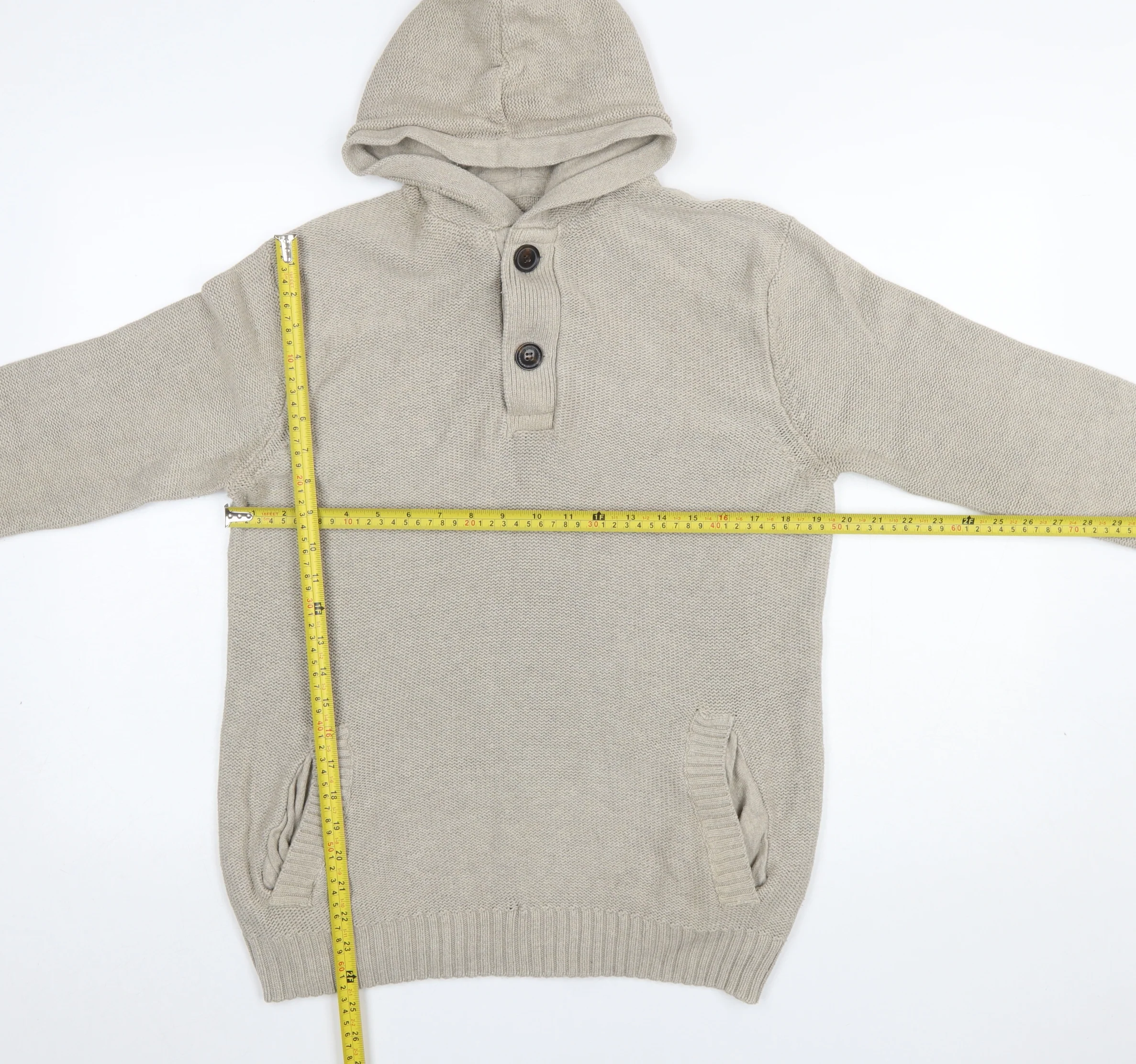 H&M L.O.G.G Men’s Beige Cotton Hooded Henley Jumper Size M - Image 2
