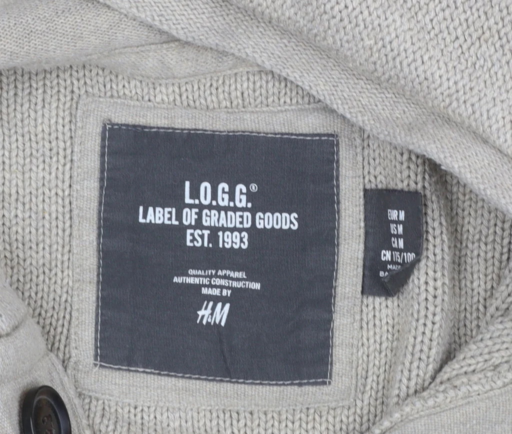 H&M L.O.G.G Men’s Beige Cotton Hooded Henley Jumper Size M - Image 4