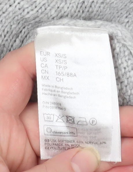 H&M L.O.G.G. Mens Grey Hooded Knit Pullover Jumper XS - Image 5
