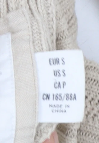 H&M L.O.G.G Women Beige Cotton Cable-Knit High Neck Cardigan S - Image 4