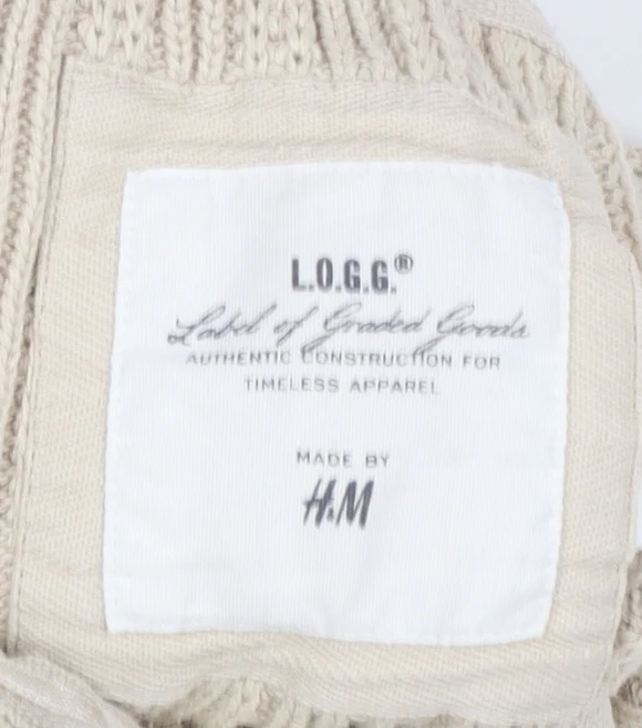 H&M L.O.G.G Women Beige Cotton Cable-Knit High Neck Cardigan S - Image 5