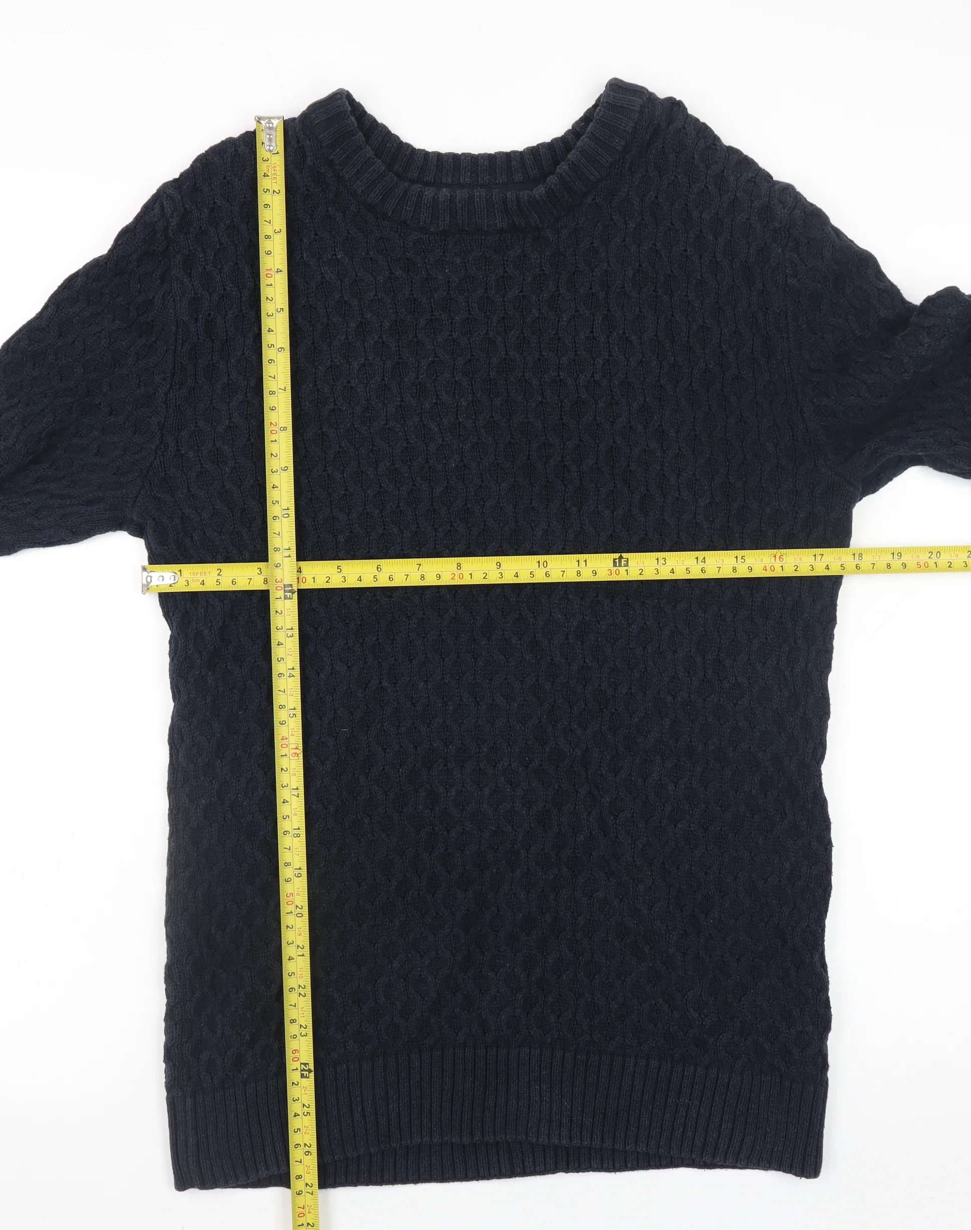 H&M L.O.G.G Women Navy Blue Cotton Cable-Knit Jumper Size 10 - Image 2