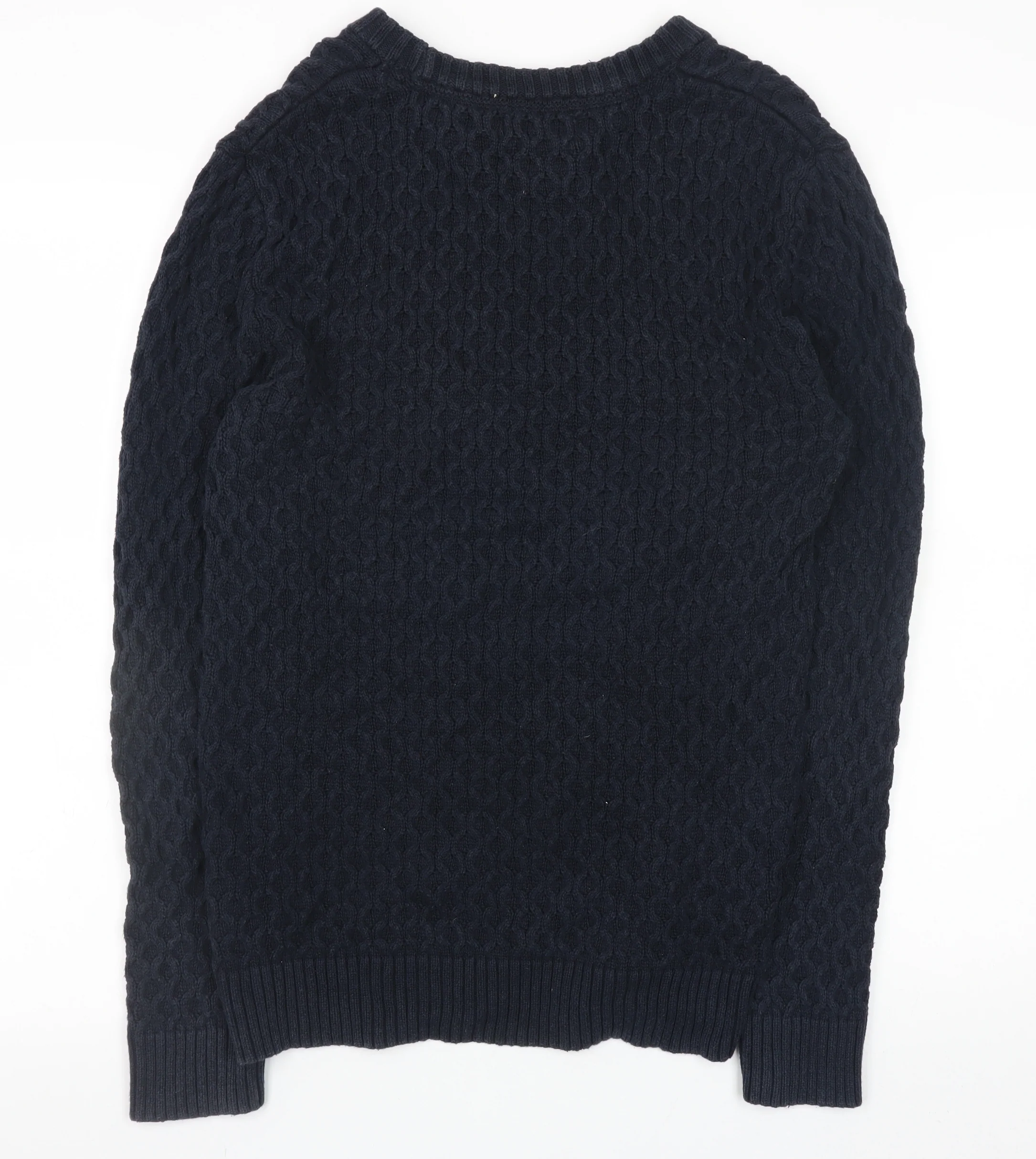 H&M L.O.G.G Women Navy Blue Cotton Cable-Knit Jumper Size 10 - Image 3