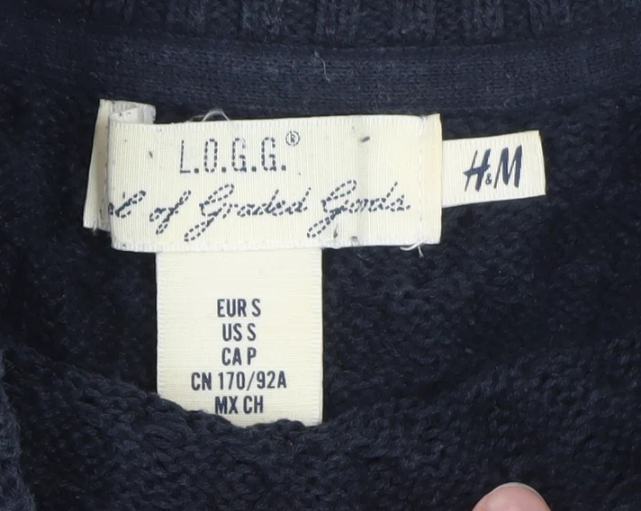H&M L.O.G.G Women Navy Blue Cotton Cable-Knit Jumper Size 10 - Image 4