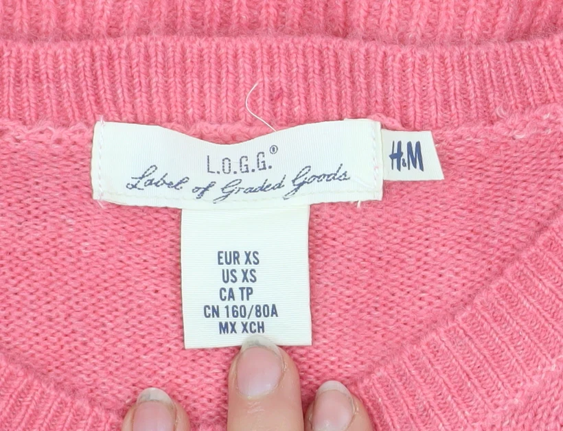 H&M L.O.G.G Women’s Pink Crew Neck Long Sleeve Knit Jumper XS - Image 4