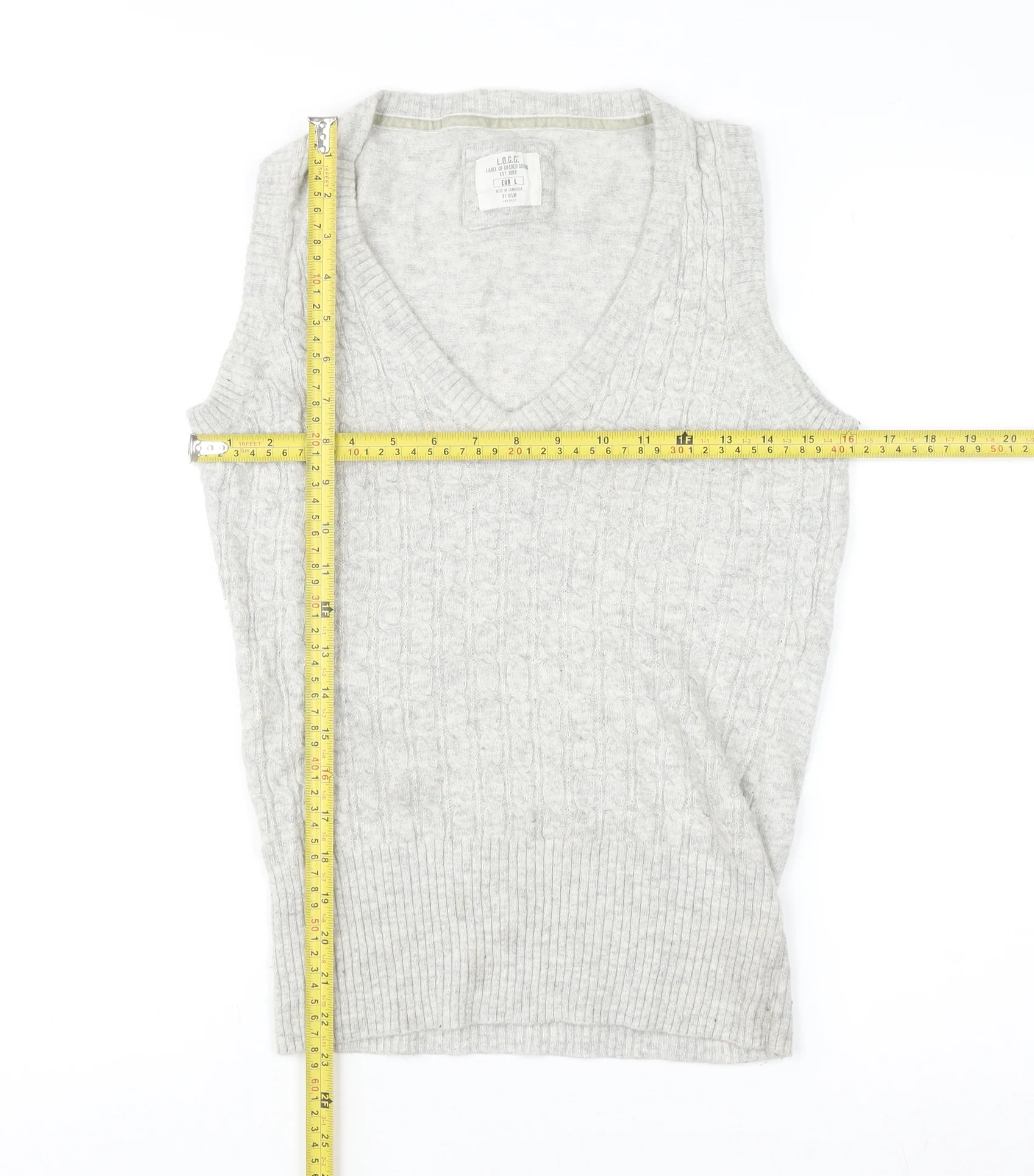 H&M L.O.G.G. Womens Grey Cable-Knit V-Neck Wool Blend Vest Size 12 - Image 2