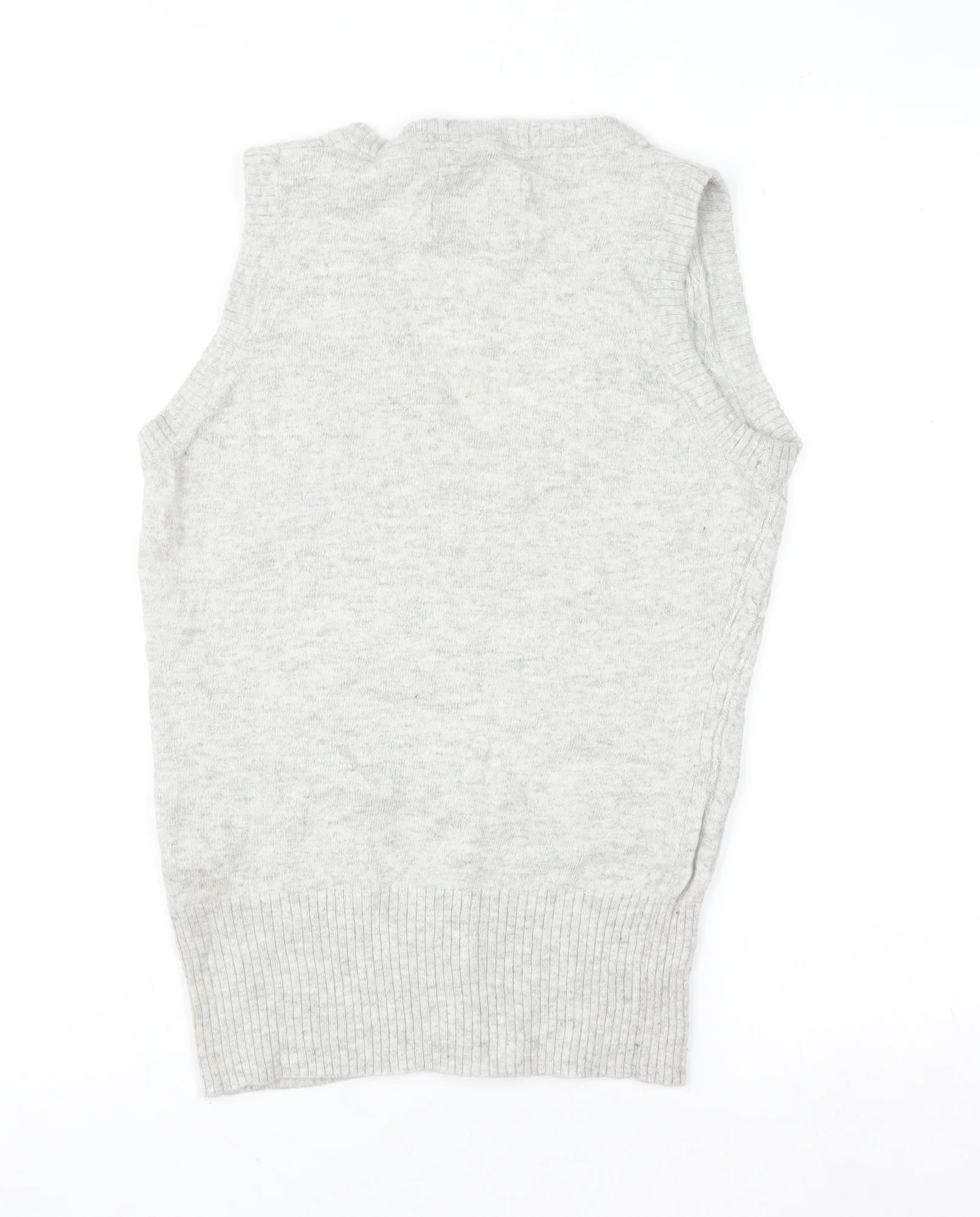 H&M L.O.G.G. Womens Grey Cable-Knit V-Neck Wool Blend Vest Size 12 - Image 3