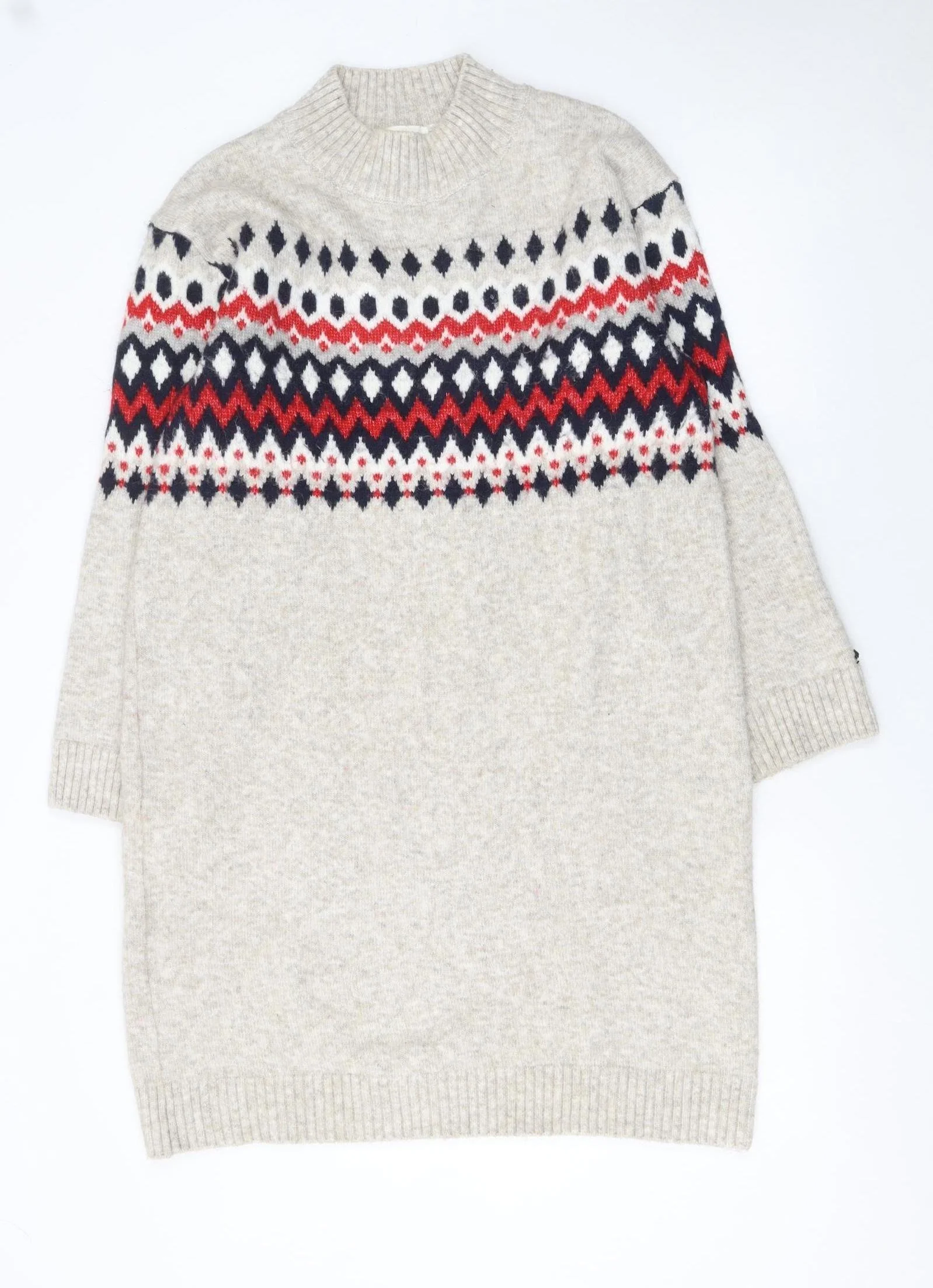 H&M MAMA Women Beige Fair Isle Knit Jumper Dress Size S Maternity Winter