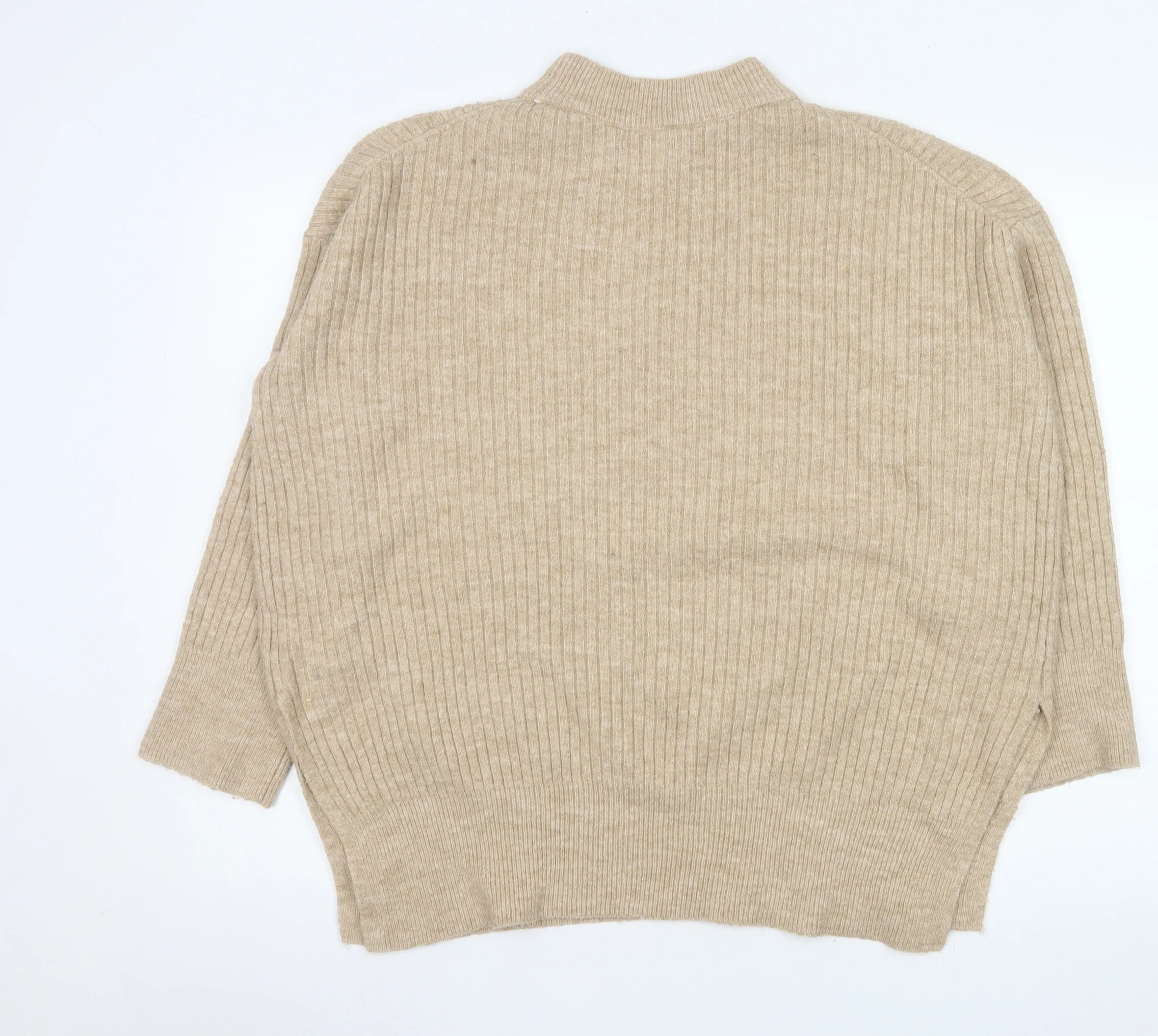 H&M Men Beige Ribbed Mock Neck Pullover Jumper Size M - Image 3