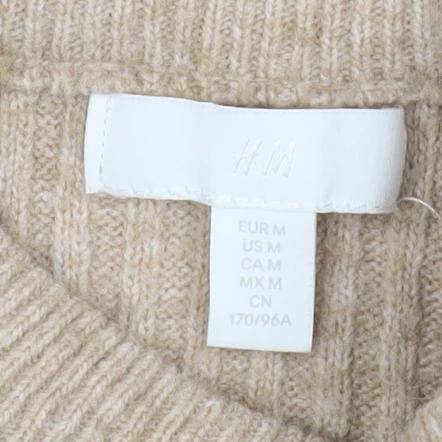 H&M Men Beige Ribbed Mock Neck Pullover Jumper Size M - Image 4