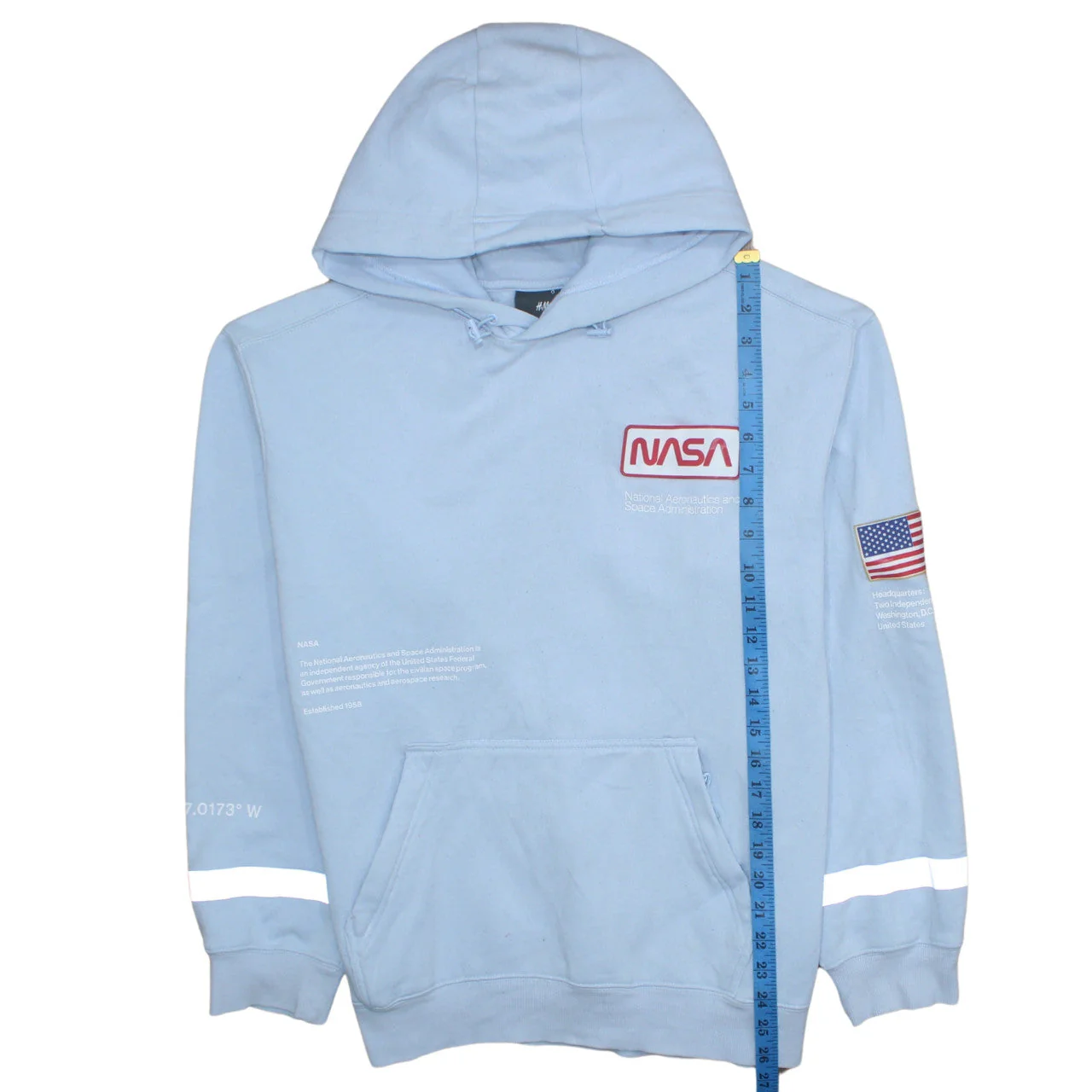 H&M Men Blue NASA Pullover Hoodie Size L Cotton Blend Reflective Trim - Image 3