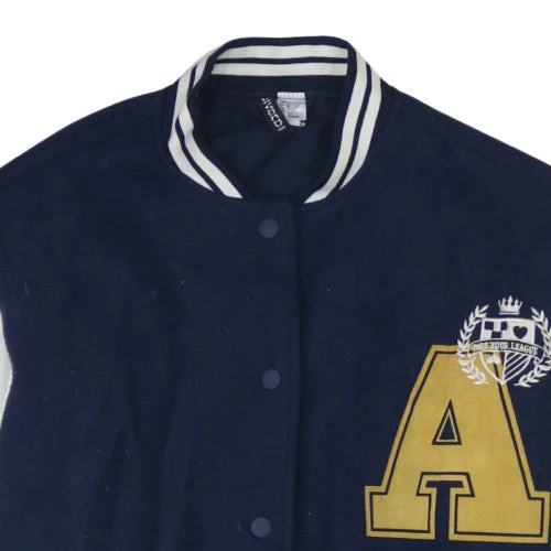 H&M Men Blue Varsity Jacket Size S Polyester Snap Button College Style - Image 8
