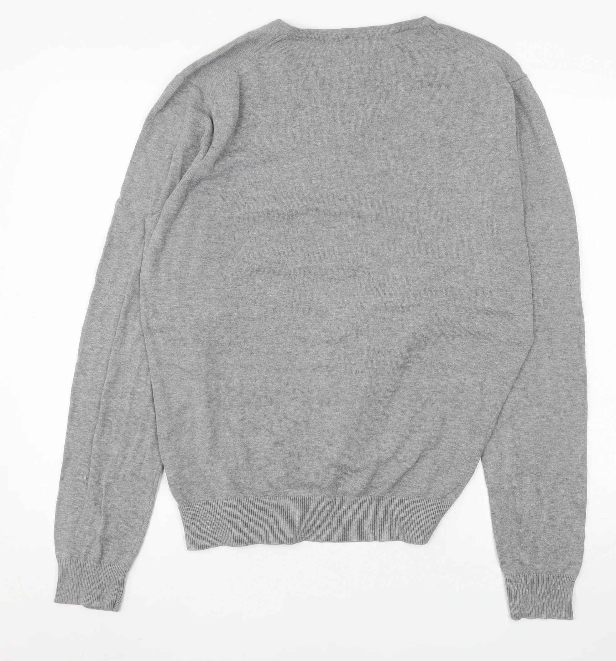H&M Men Grey Cotton V-Neck Pullover Jumper Size L - Image 3