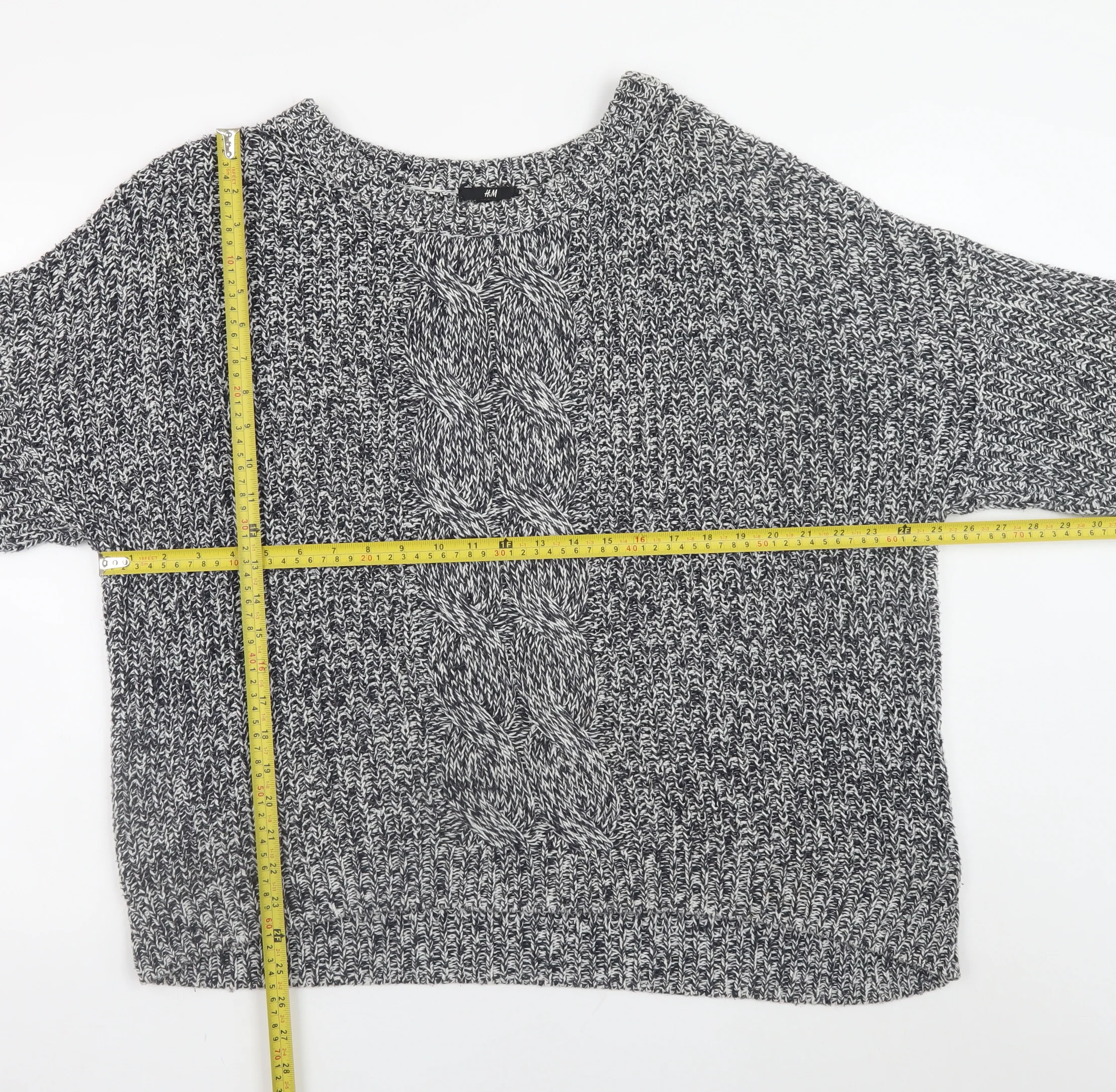 H&M Men’s Grey Cable-Knit Cotton Acrylic Jumper M - Image 2