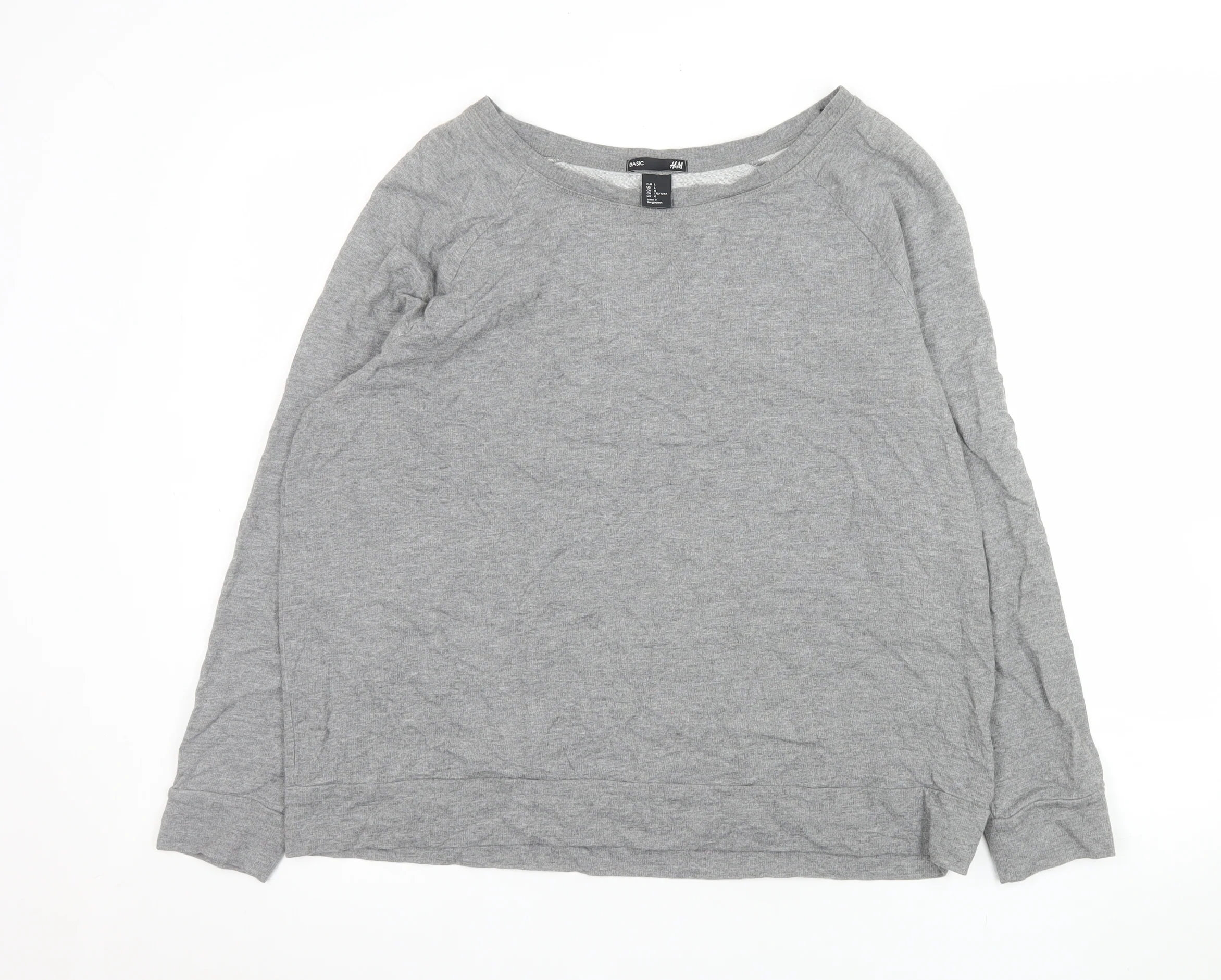 H&M Men’s Grey Long Sleeve Basic Crew Neck Jersey Top Size L