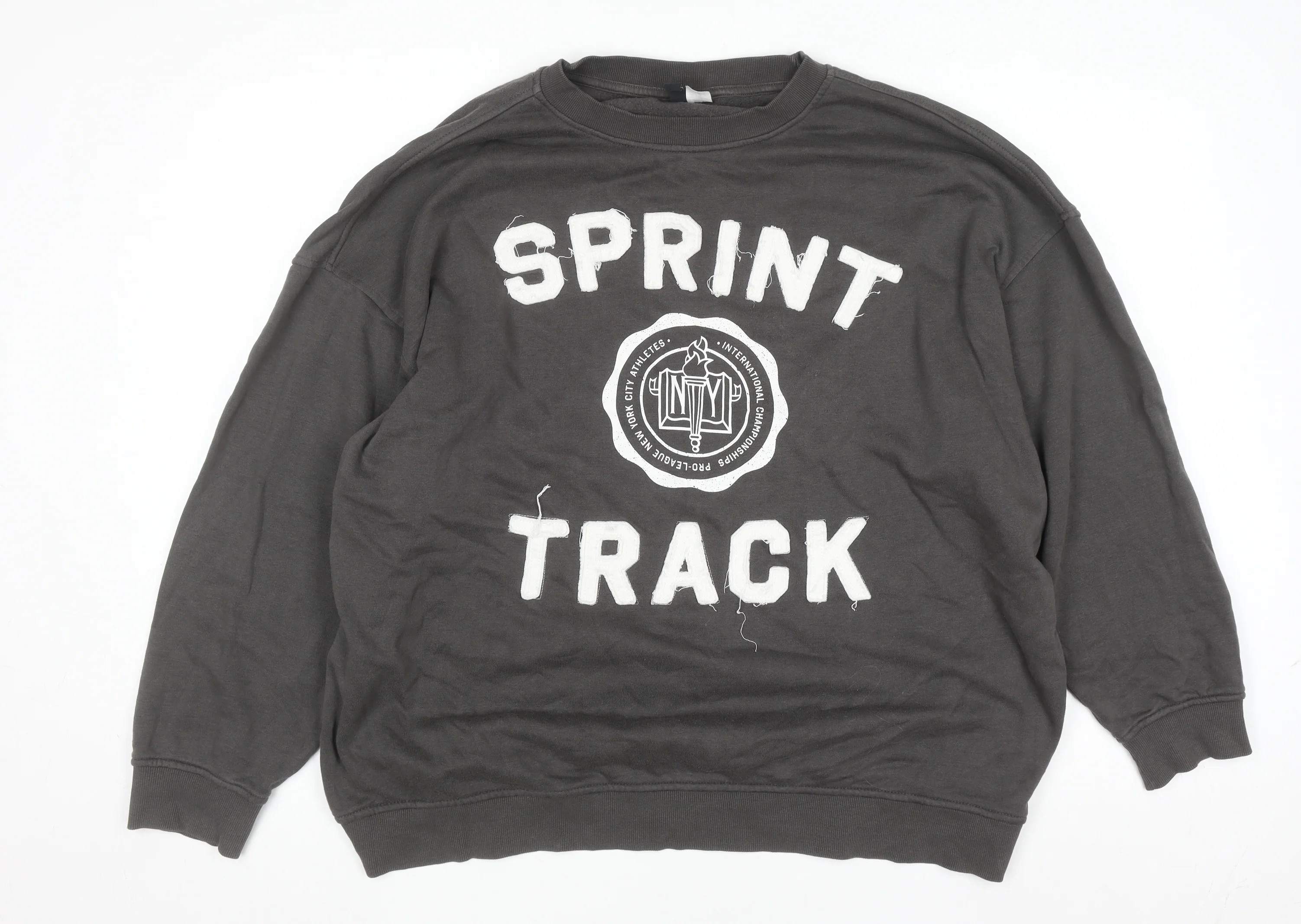 H&M Men’s Grey Track Print Pullover Sweatshirt Size L