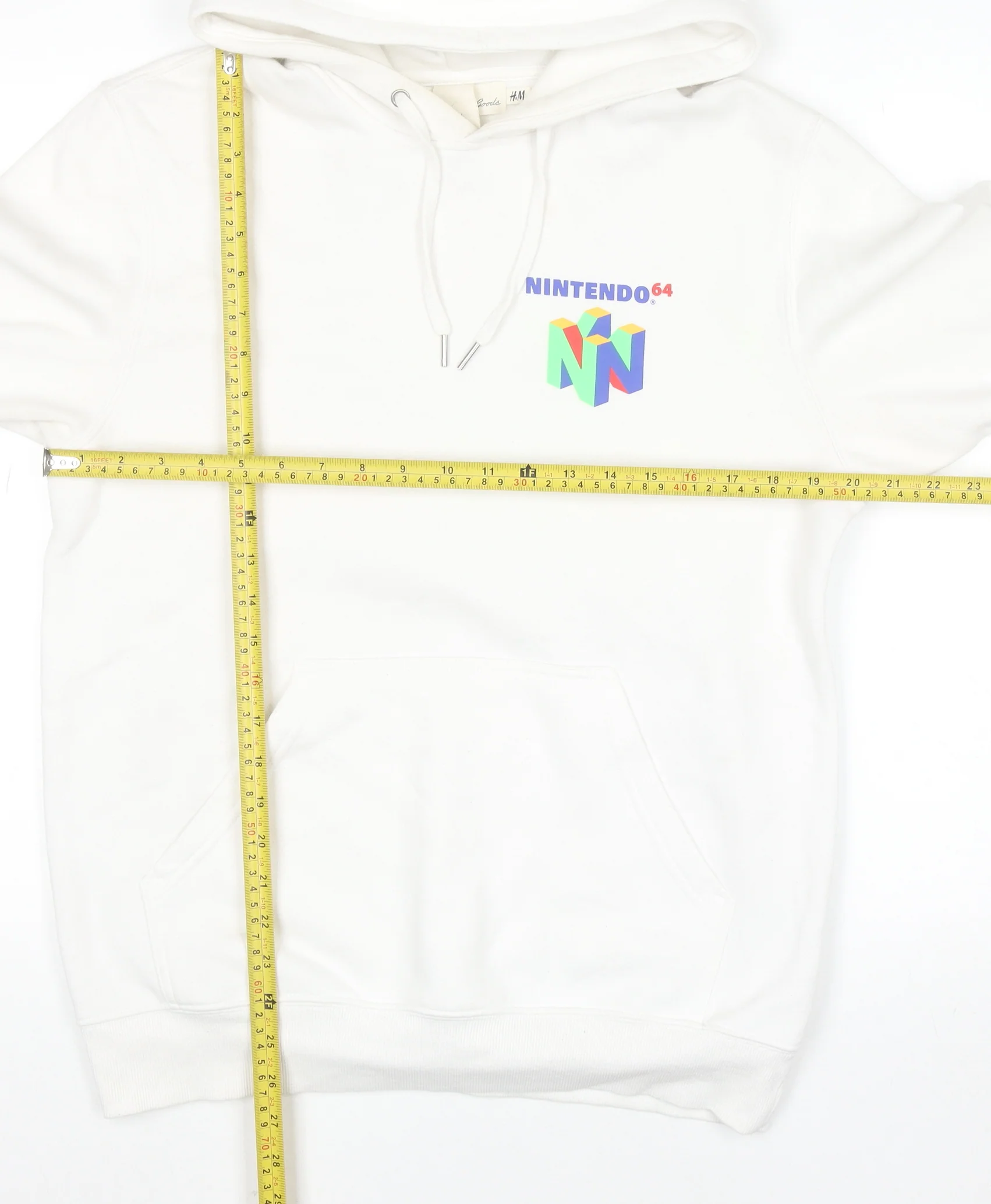 H&M Men’s White Nintendo 64 Graphic Pullover Hoodie Size S - Image 2