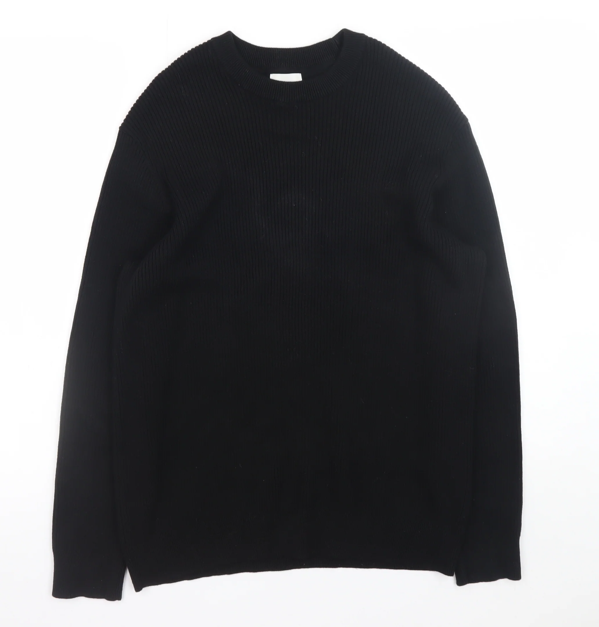 H&M Men's Black Cotton Relaxed Fit Crew Neck Jumper Size S
