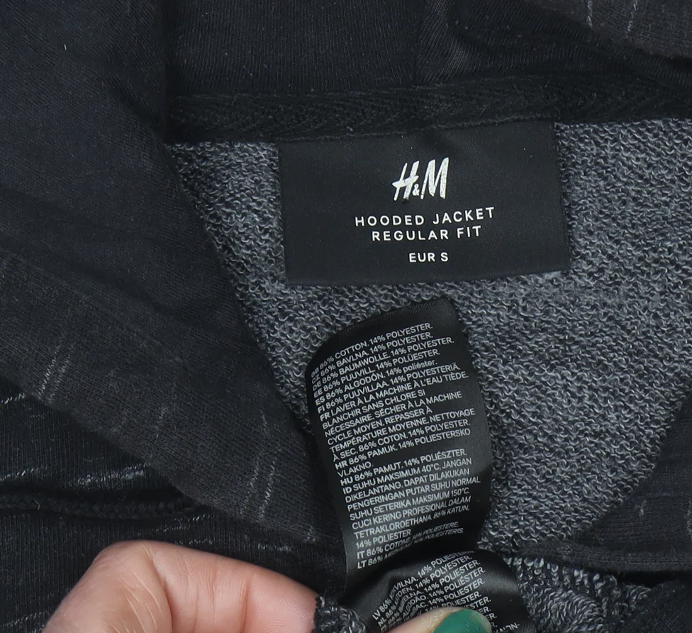 H&M Mens Black Full Zip Hoodie Size S Regular Fit Cotton Blend - Image 4