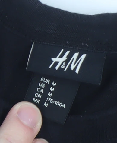 H&M Men's Black Long Sleeve Colourblock Cotton T-Shirt Size M - Image 4