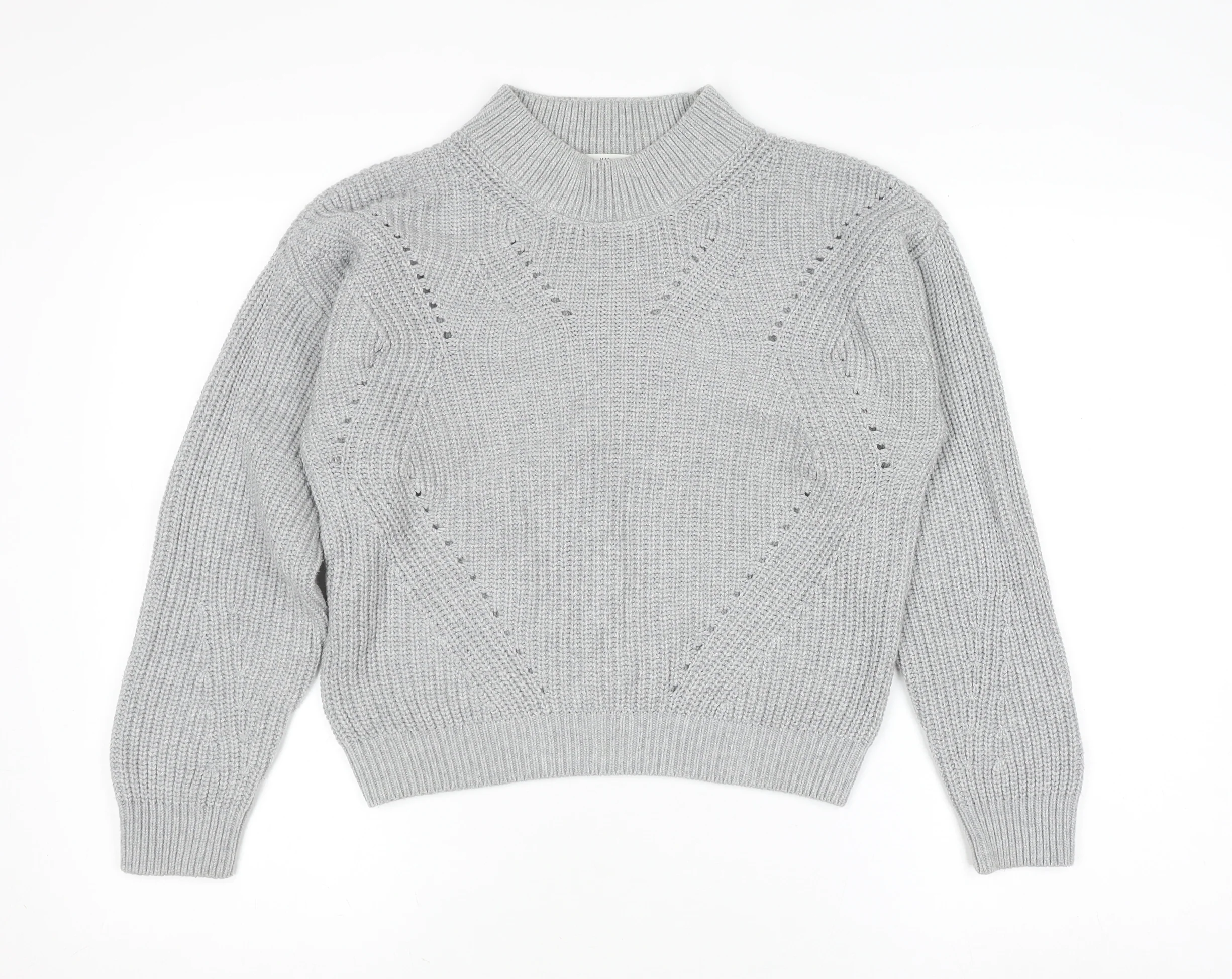 H&M Teens Grey Mock Neck Chunky Knit Pullover Jumper Size 14