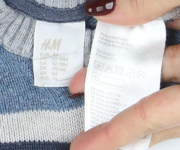 H&M Unisex Baby Multicoloured Striped Knit Pullover Jumper 12-18 Months - Image 4