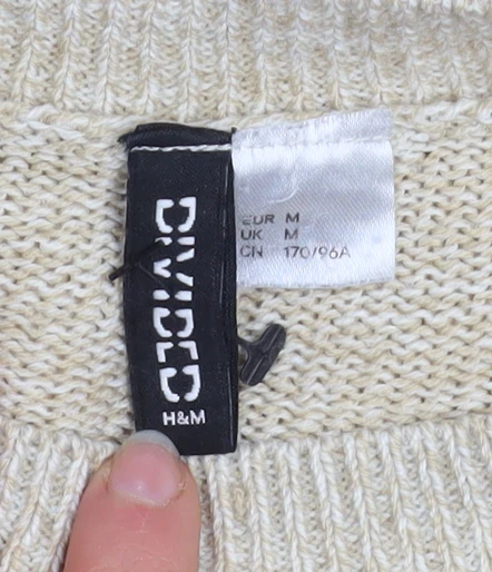 H&M Women Beige Acrylic Crew Neck Pullover Jumper Size M - Image 4