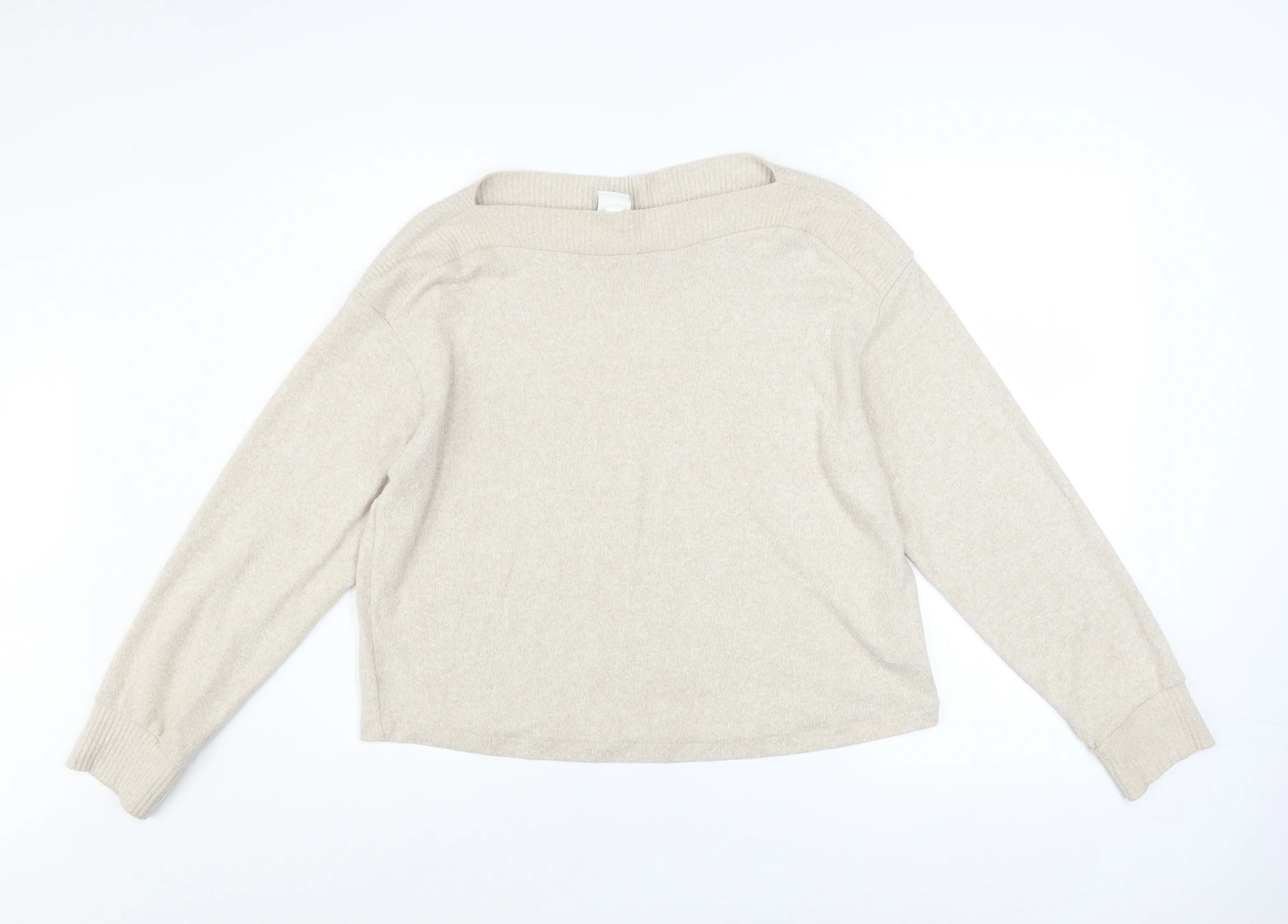 H&M Women Beige Boat Neck Pullover Sweater Size S Viscose Blend