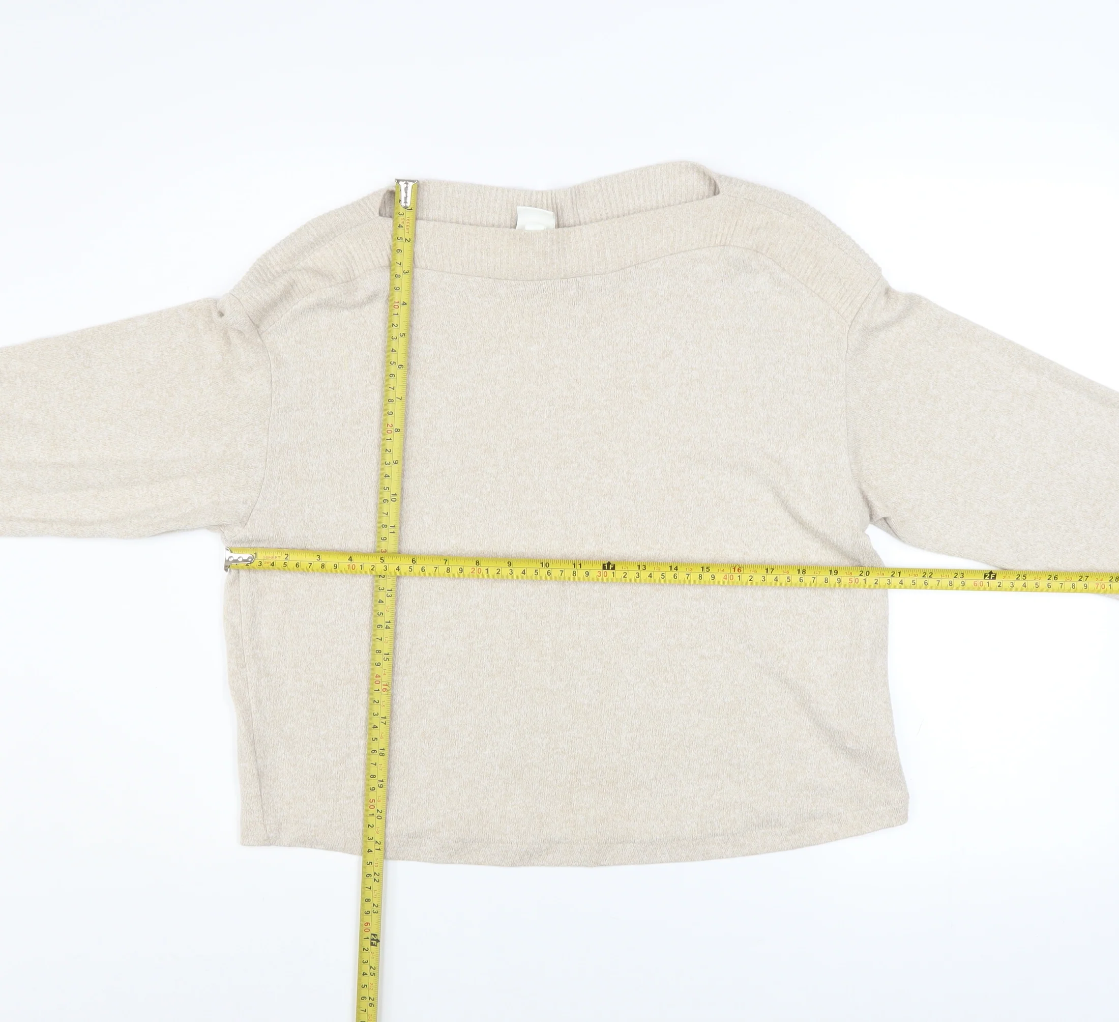 H&M Women Beige Boat Neck Pullover Sweater Size S Viscose Blend - Image 2