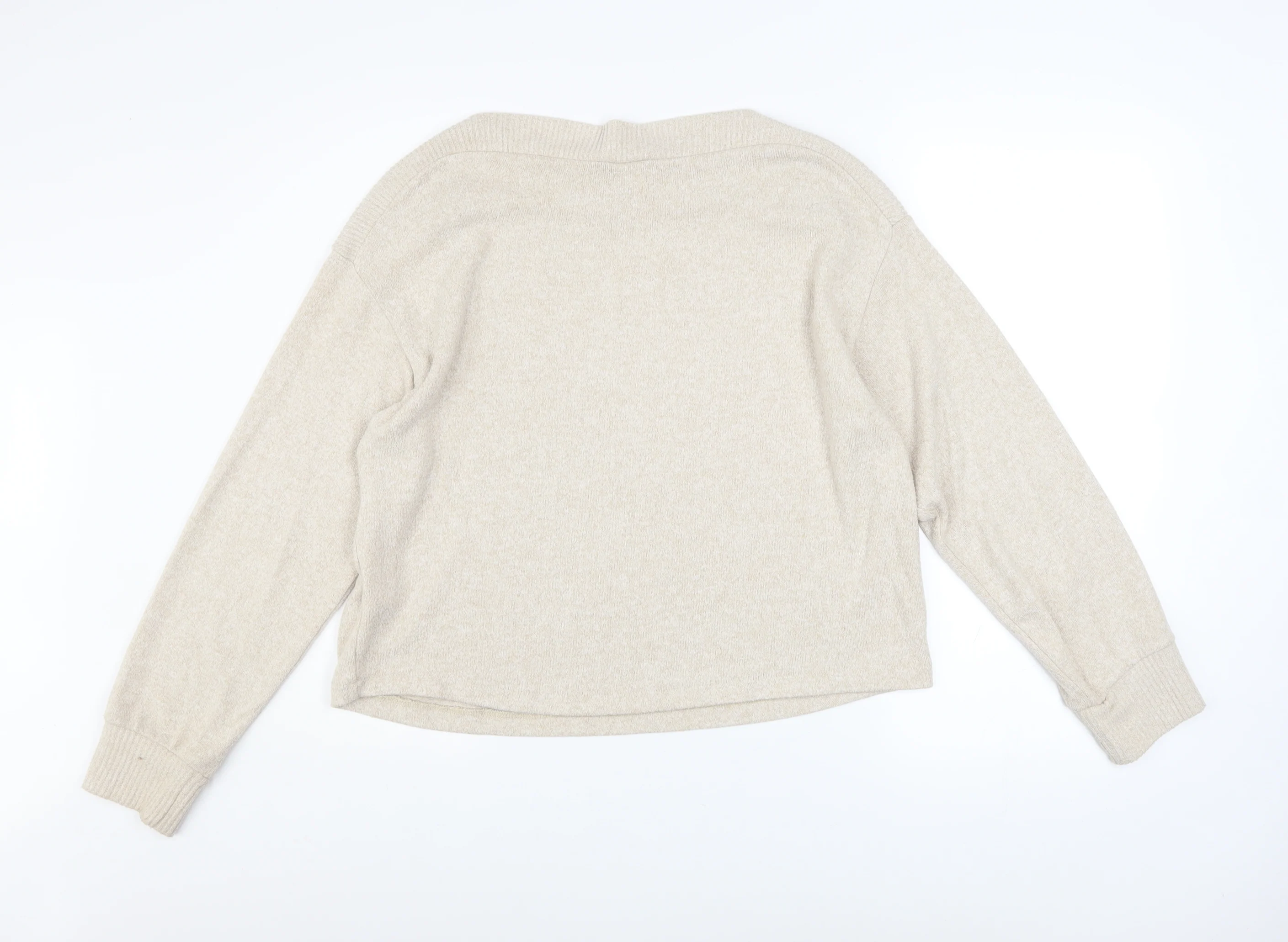 H&M Women Beige Boat Neck Pullover Sweater Size S Viscose Blend - Image 3